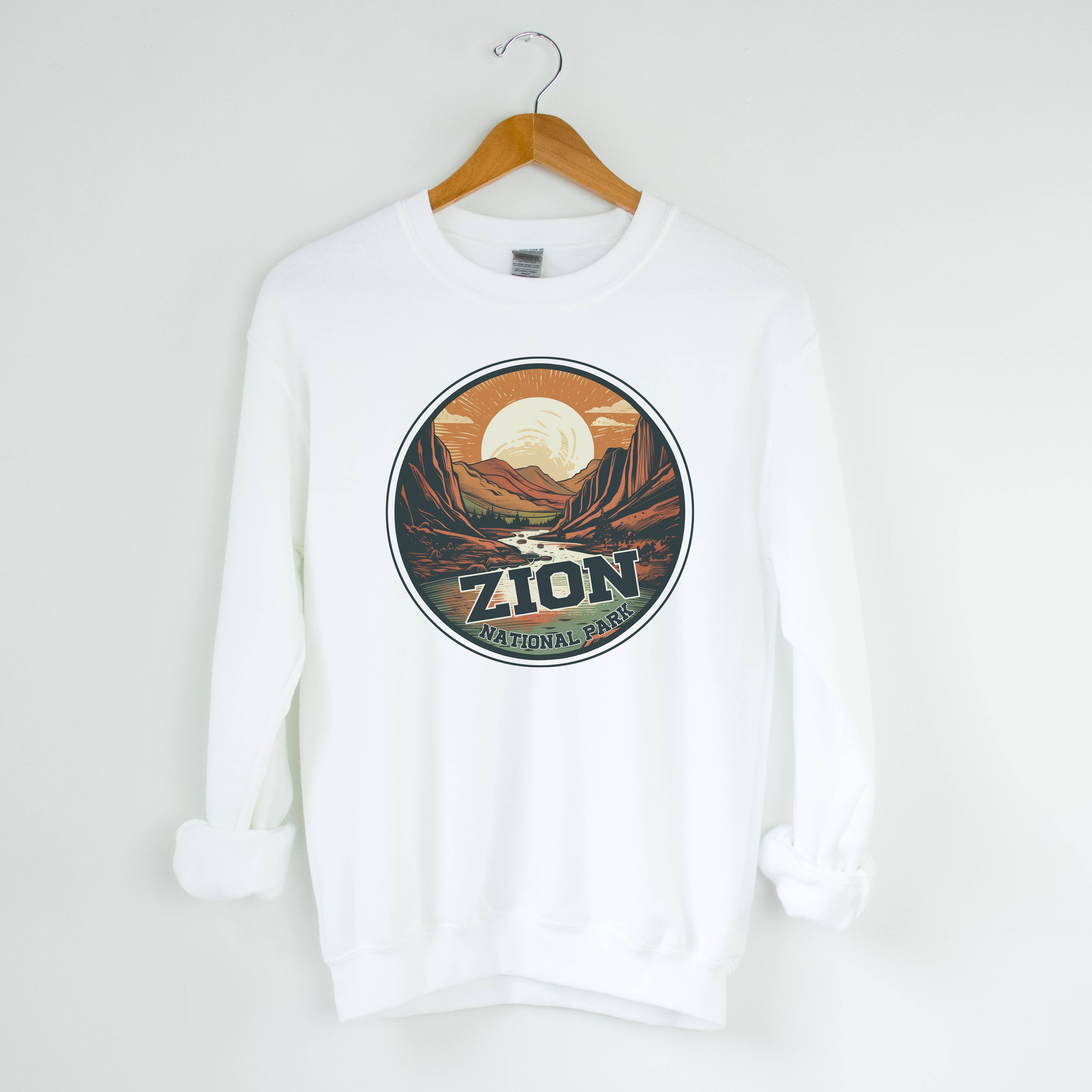 Zion White Crewneck Sweatshirt | National Park |Sizes S-2XL T-Shirts, Hoodie | PodTeesHub.com