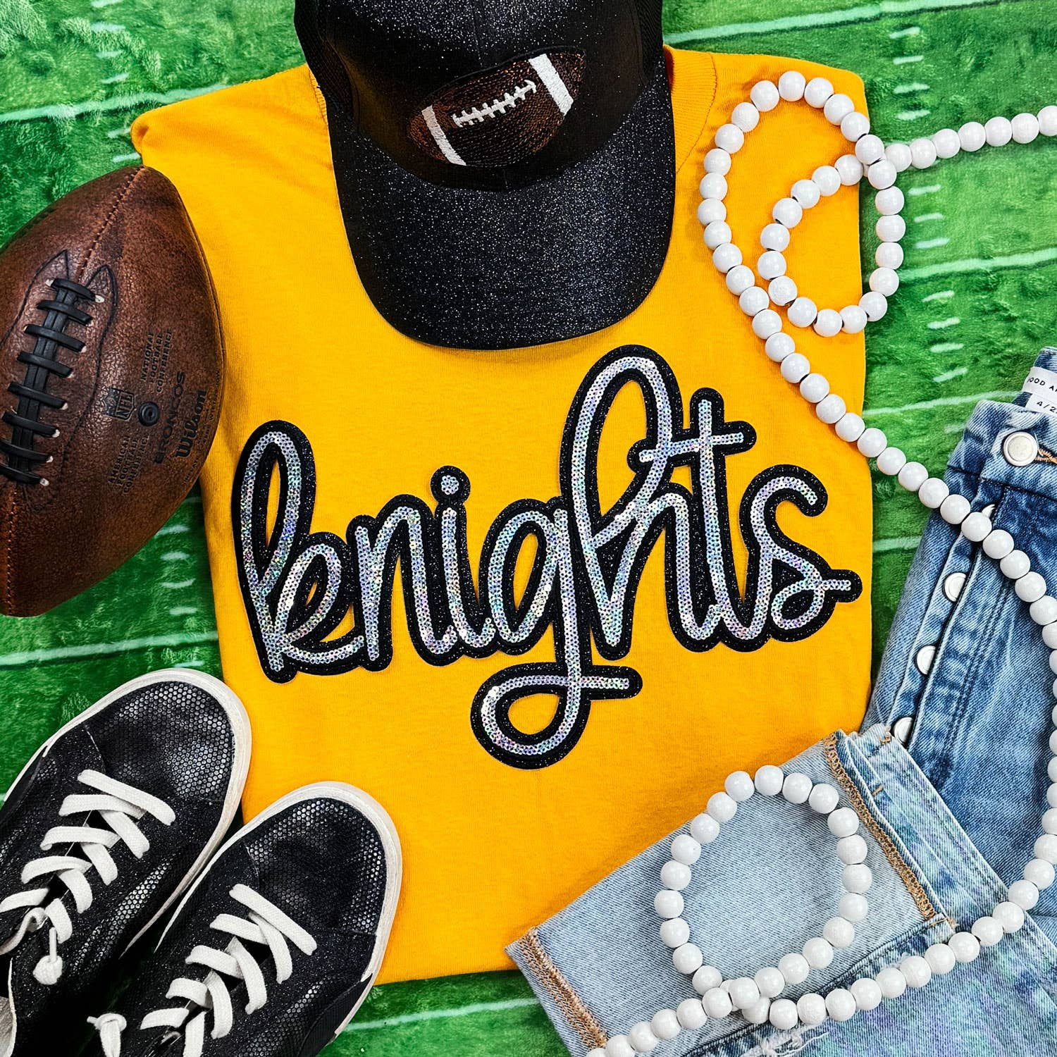 Knights Sequin Patch Gold Everyday Tee Hoodie, Sweatshirt | PodTeesHub.com