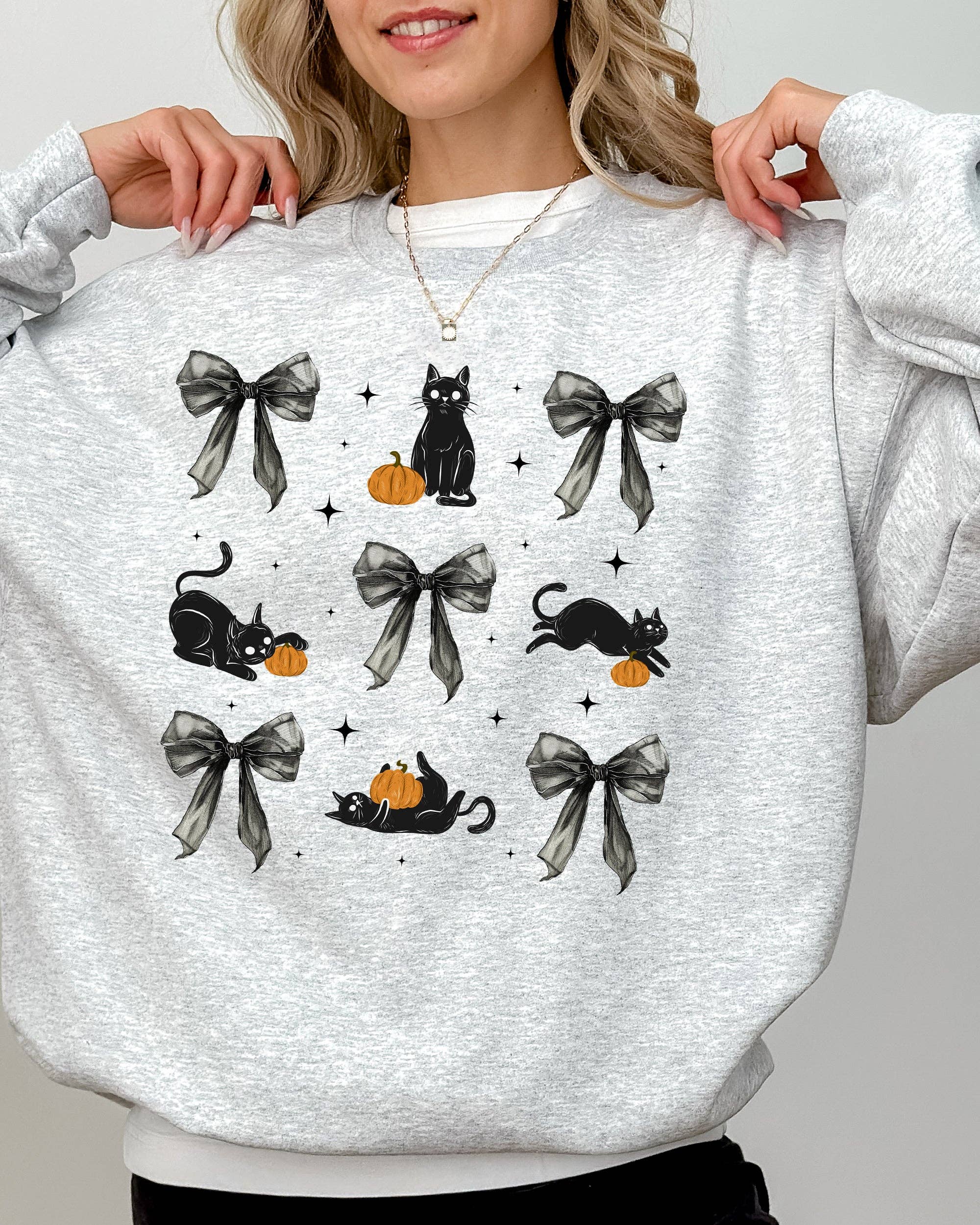 Black Cat, Coquette Ribbons and Bows, Halloween Sweatshirt T-Shirts, Hoodie | PodTeesHub.com