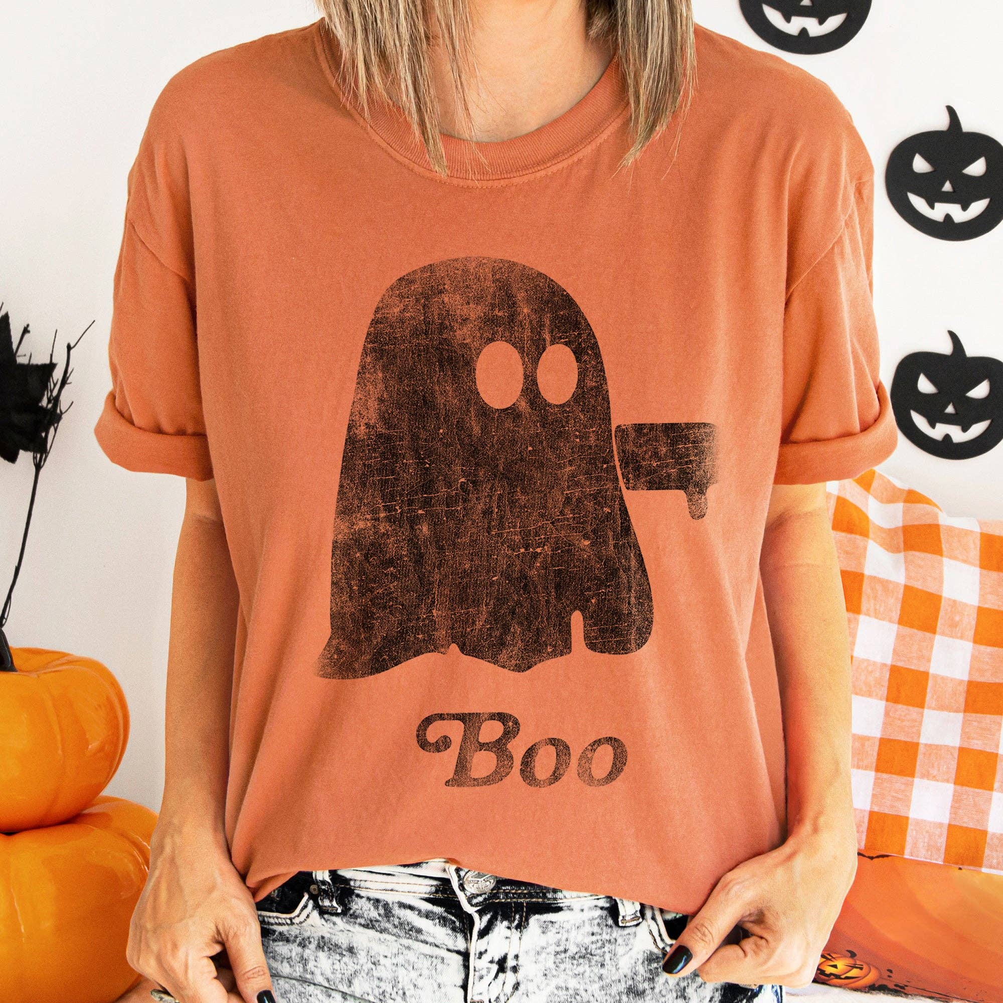Boo Retro Ghost T-Shirt Black Print Hoodie, Sweatshirt | PodTeesHub.com