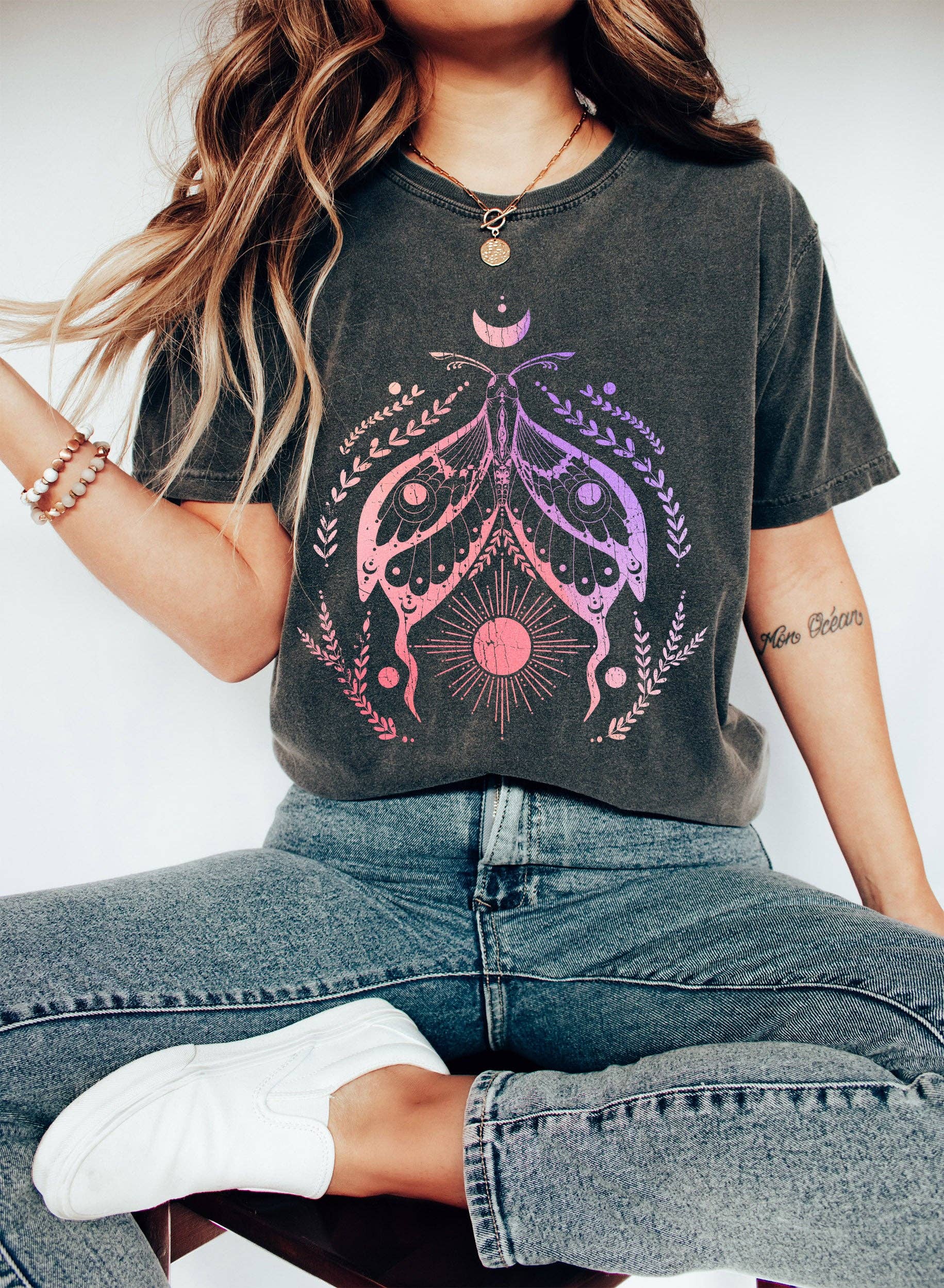 Celestial Moth Sun and Moon Abstract T-Shirt Hoodie, Sweatshirt | PodTeesHub.com