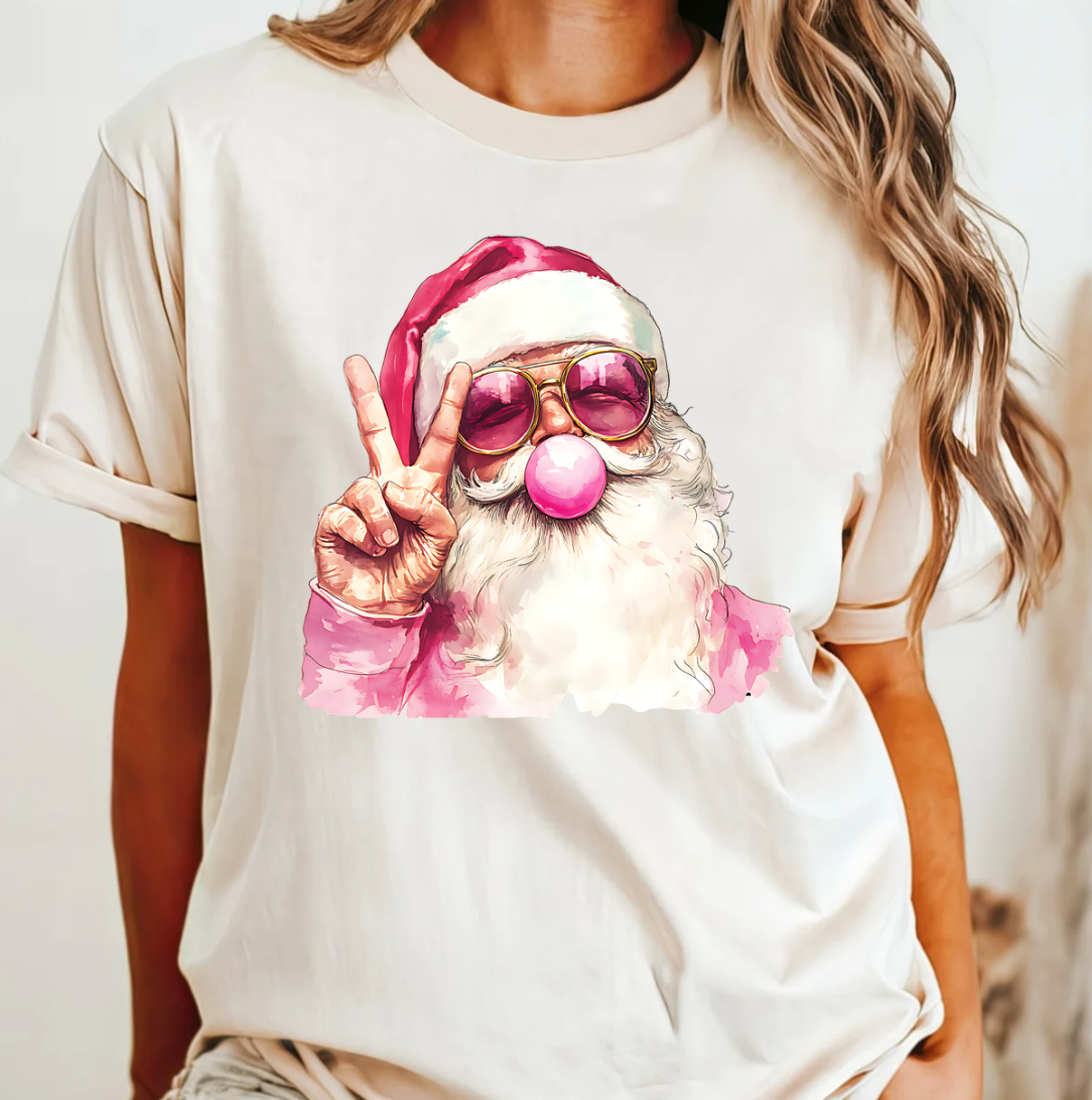Bubblegum Santa Comfort Color Tee Hoodie, Sweatshirt | PodTeesHub.com