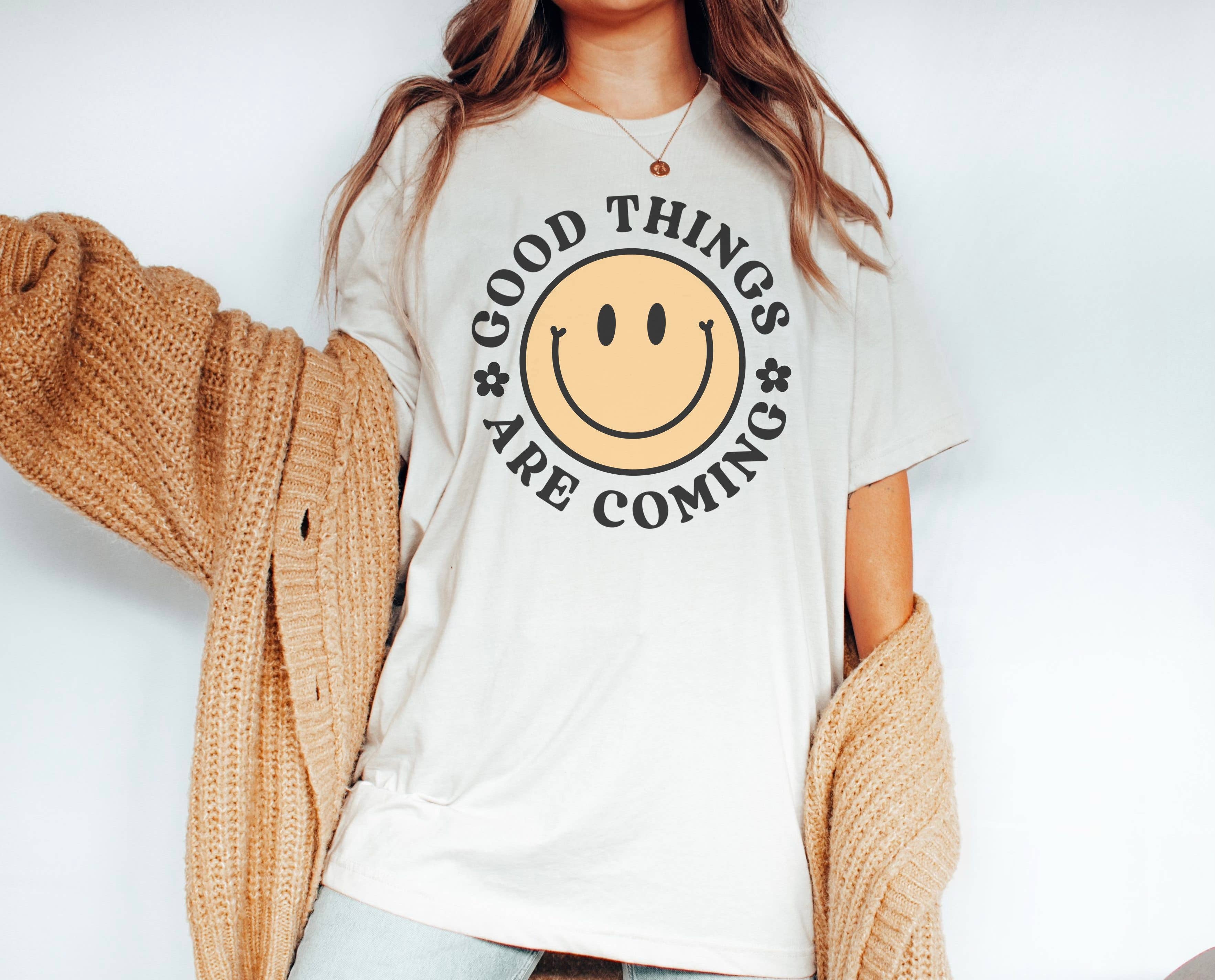 Good Things Are Coming Tee | Retro Shirt | Happy Face Tee Hoodie, Sweatshirt | PodTeesHub.com