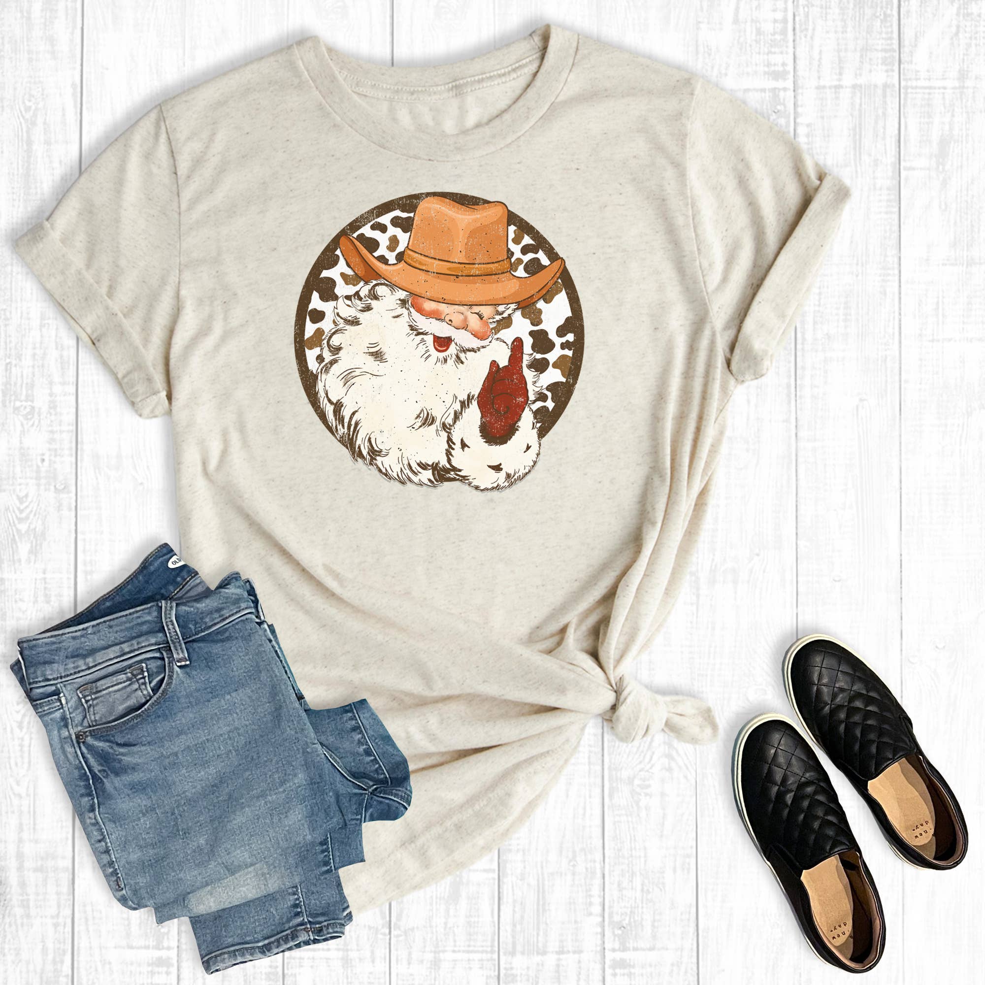 Western Cowboy Santa Graphic Tee Hoodie, Sweatshirt | PodTeesHub.com
