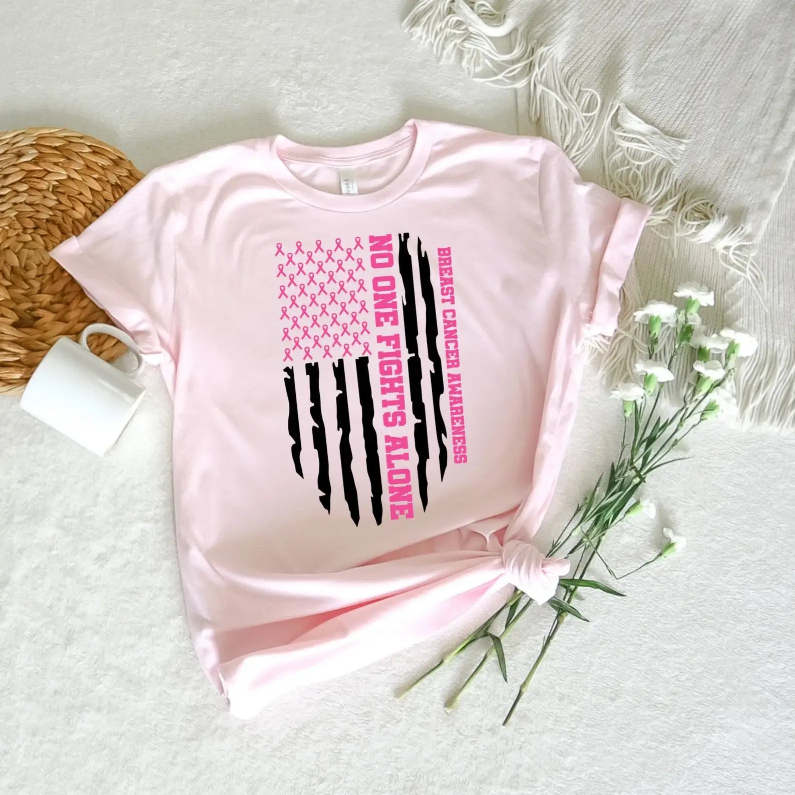 Breast Cancer Awareness No One Fights Alone T-Shirt Hoodie, Sweatshirt | PodTeesHub.com