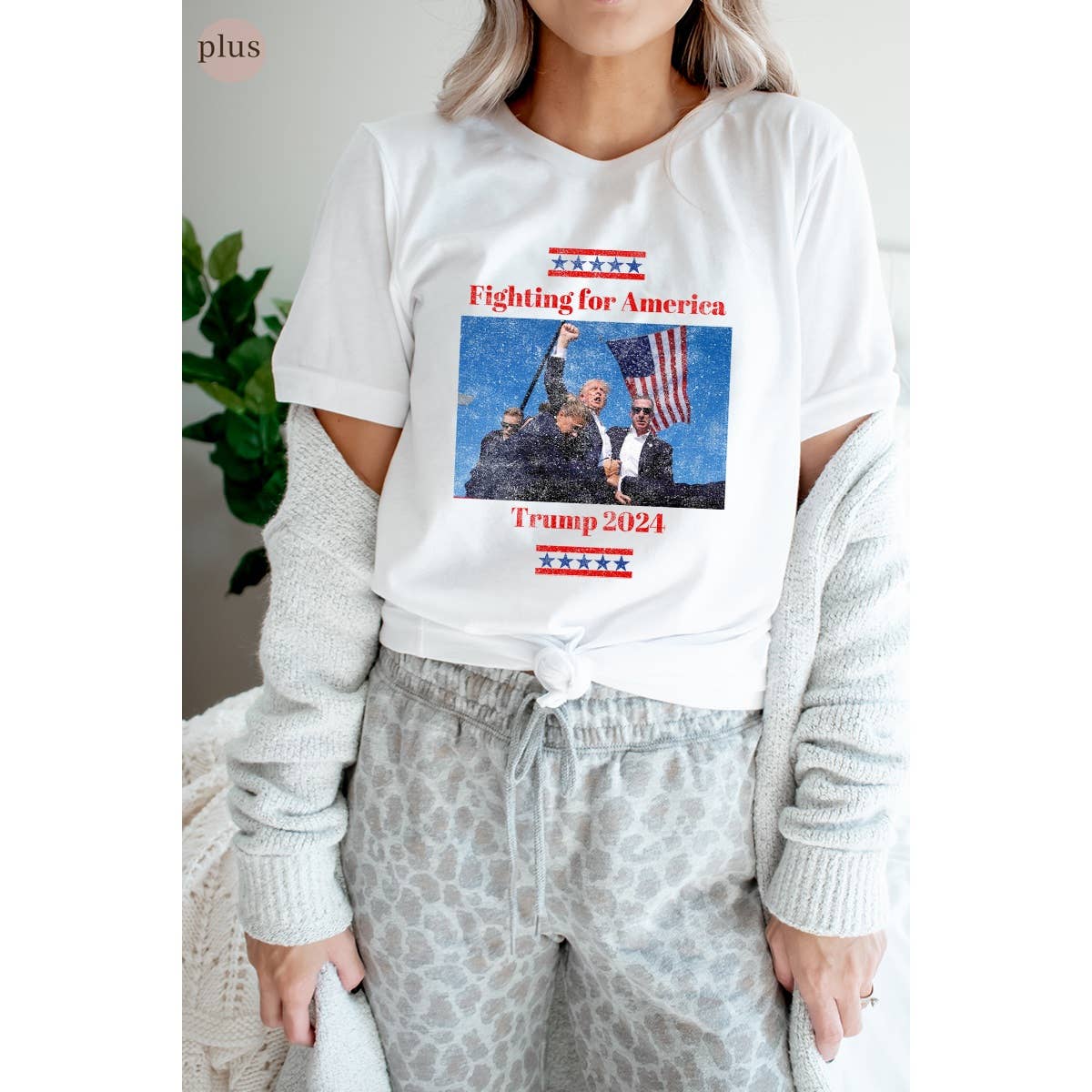 Fighthing For America Trump Vintage Graphic Tee    Plus Hoodie, Sweatshirt | PodTeesHub.com