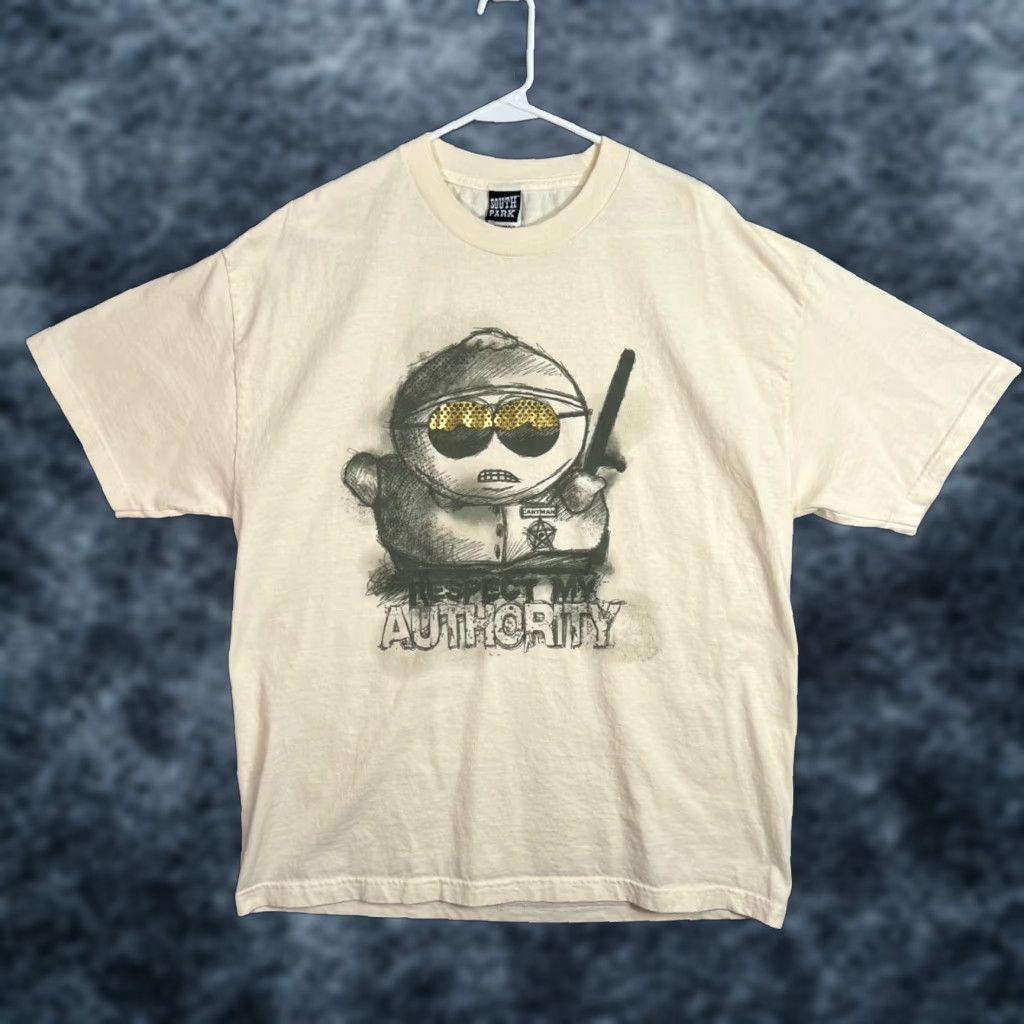 Vintage South Park T Shirt Cartman Authority Cream Xl Adult Mens Crew Neck Short Sleeve 2009 Hoodie, Sweatshirt