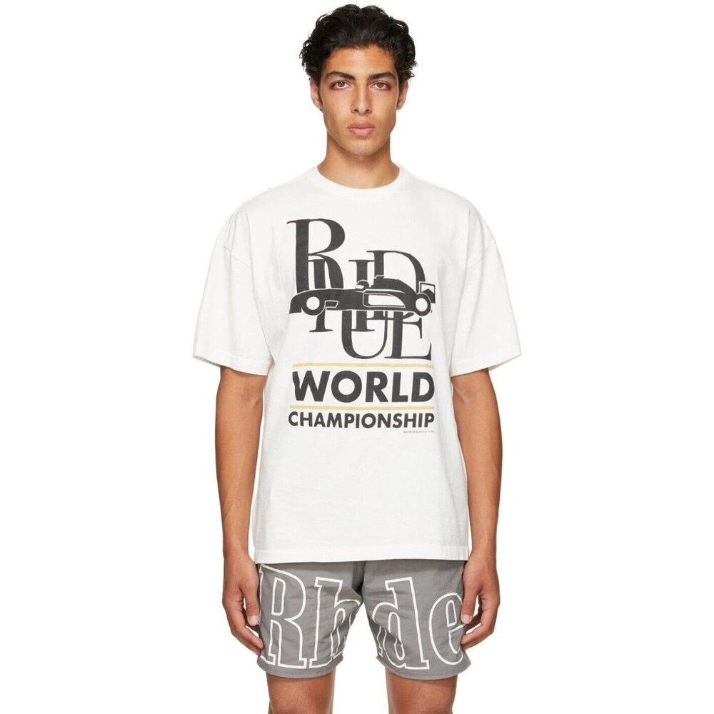 Rhude World Champion T Shirt L Mens Off White Cotton Tee Hoodie, Sweatshirt | PodTeesHub.com