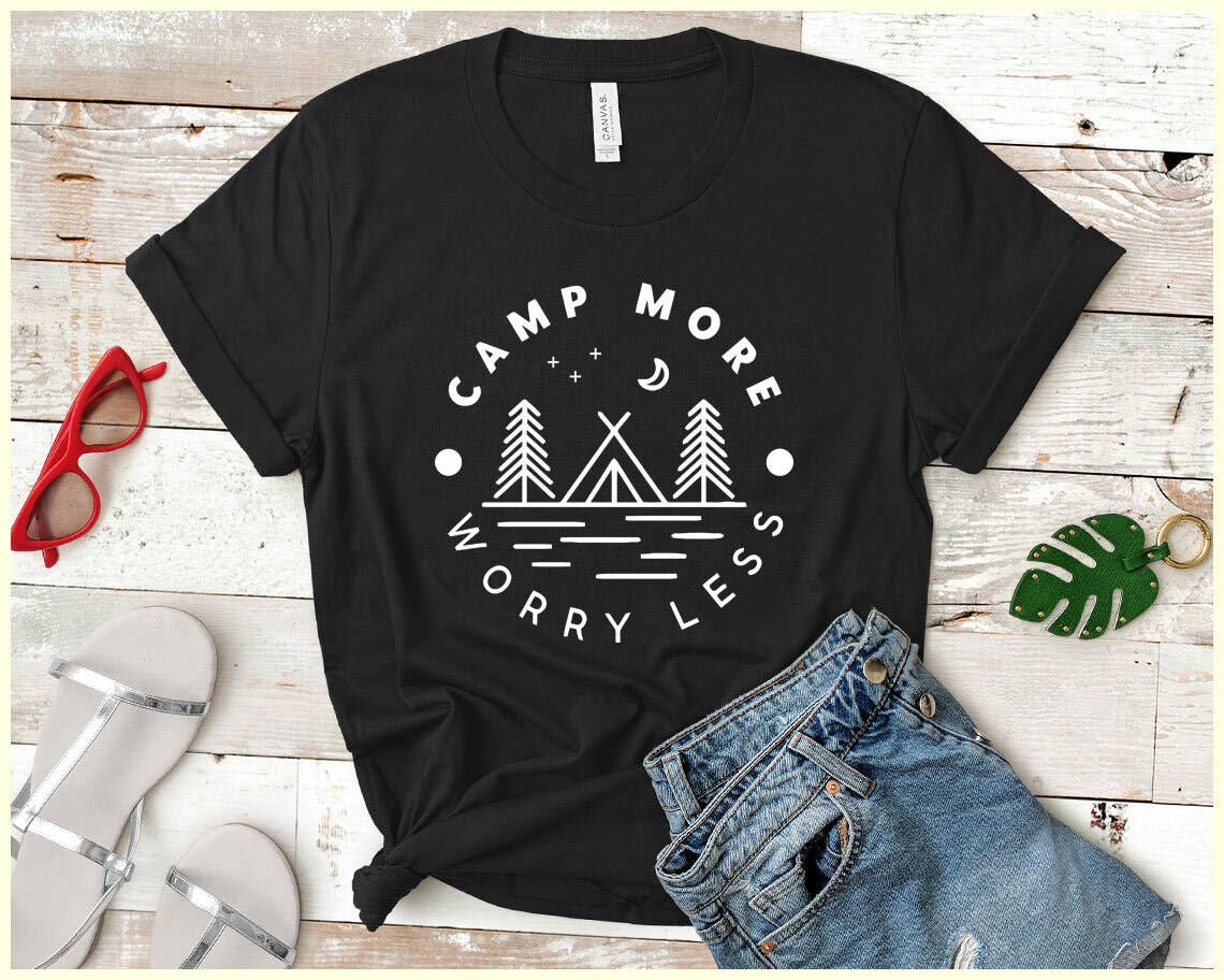 Camp More Worry Less - Camping Hiking Mountains T- Shirt Hoodie, Sweatshirt | PodTeesHub.com