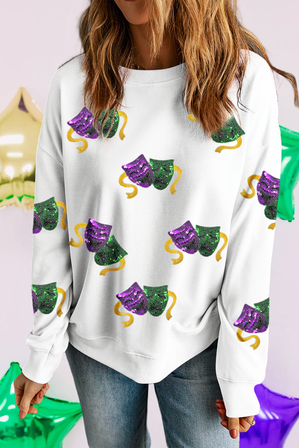 Sequined Mardi Gras Mask Pattern Sweatshirt (S-2XL) T-Shirts, Hoodie | PodTeesHub.com
