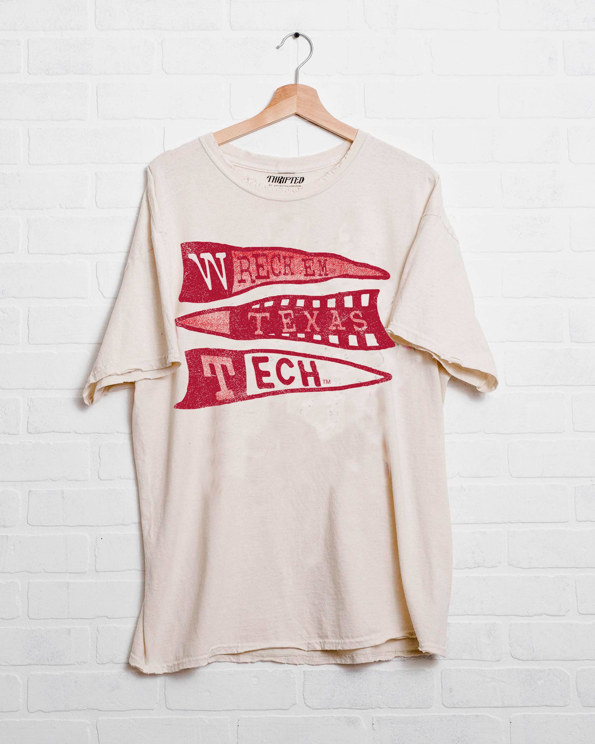 Texas Tech Red Raiders Pennant Off White Thrifted Tee Hoodie, Sweatshirt | PodTeesHub.com