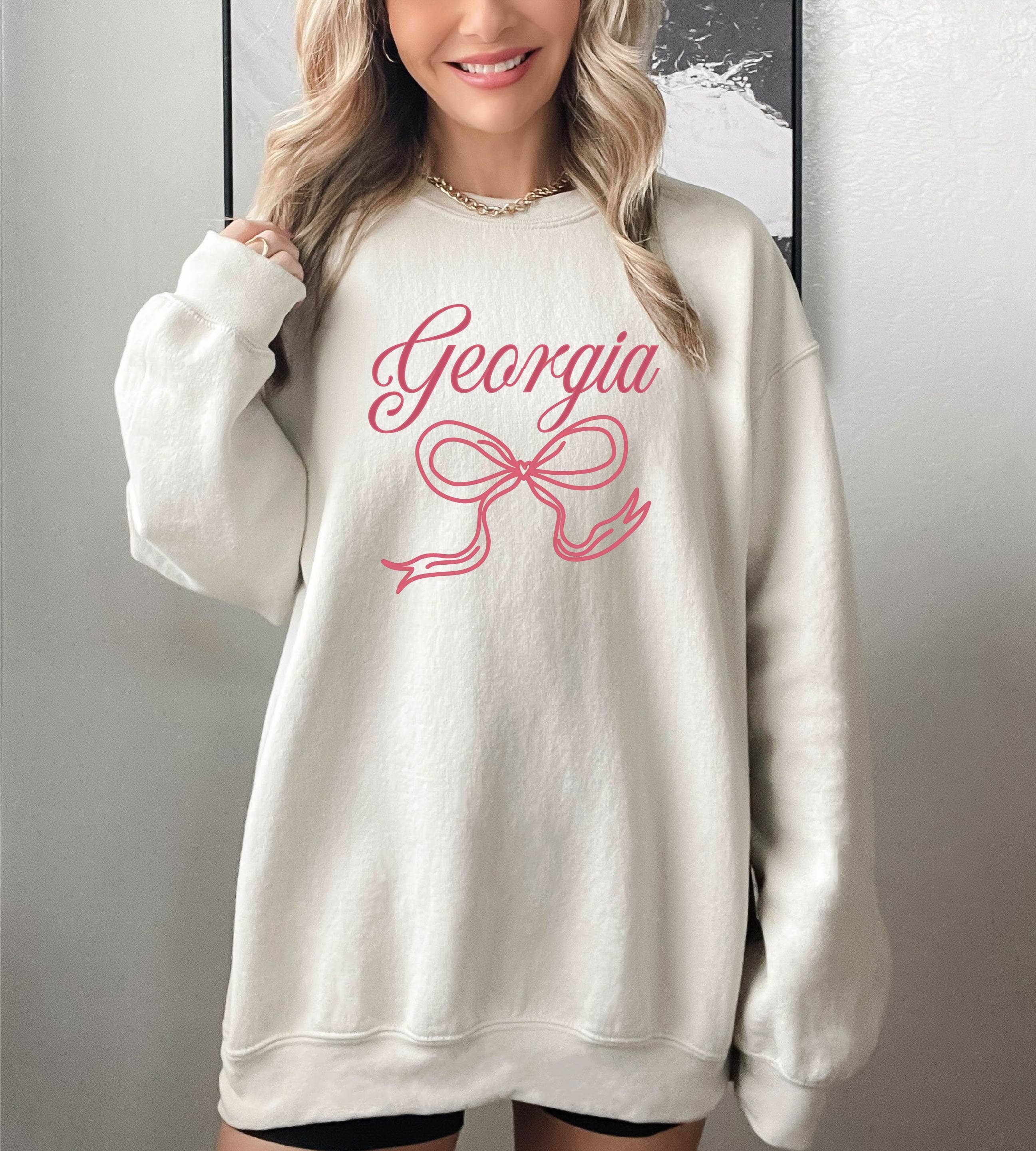 Bow Sweatshirt, Georgia Sweatshirt, Coquette, Girly T-Shirts, Hoodie | PodTeesHub.com