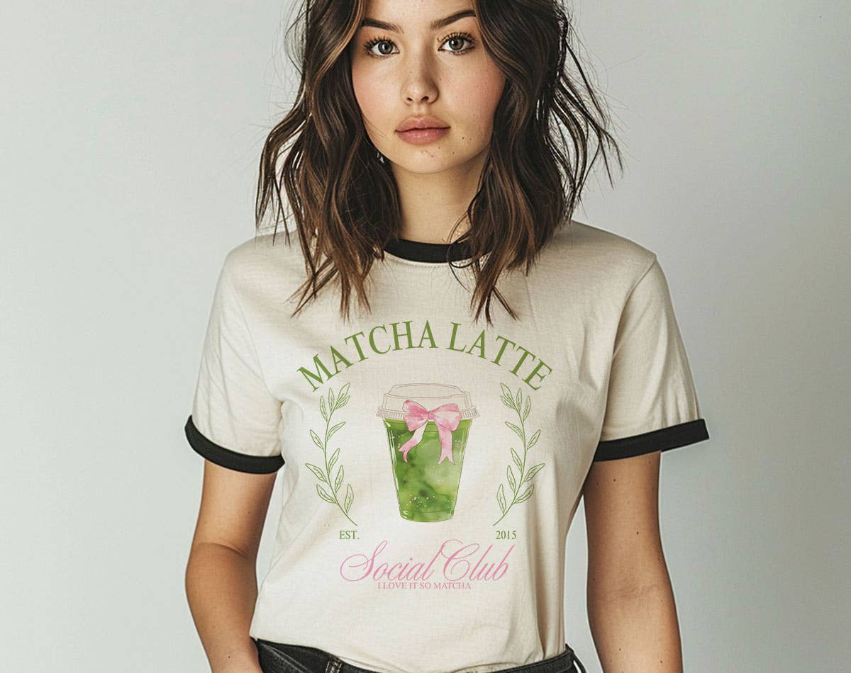 Matcha Latte Social Club -  Cute Matcha Ringer Shirt Hoodie, Sweatshirt | PodTeesHub.com