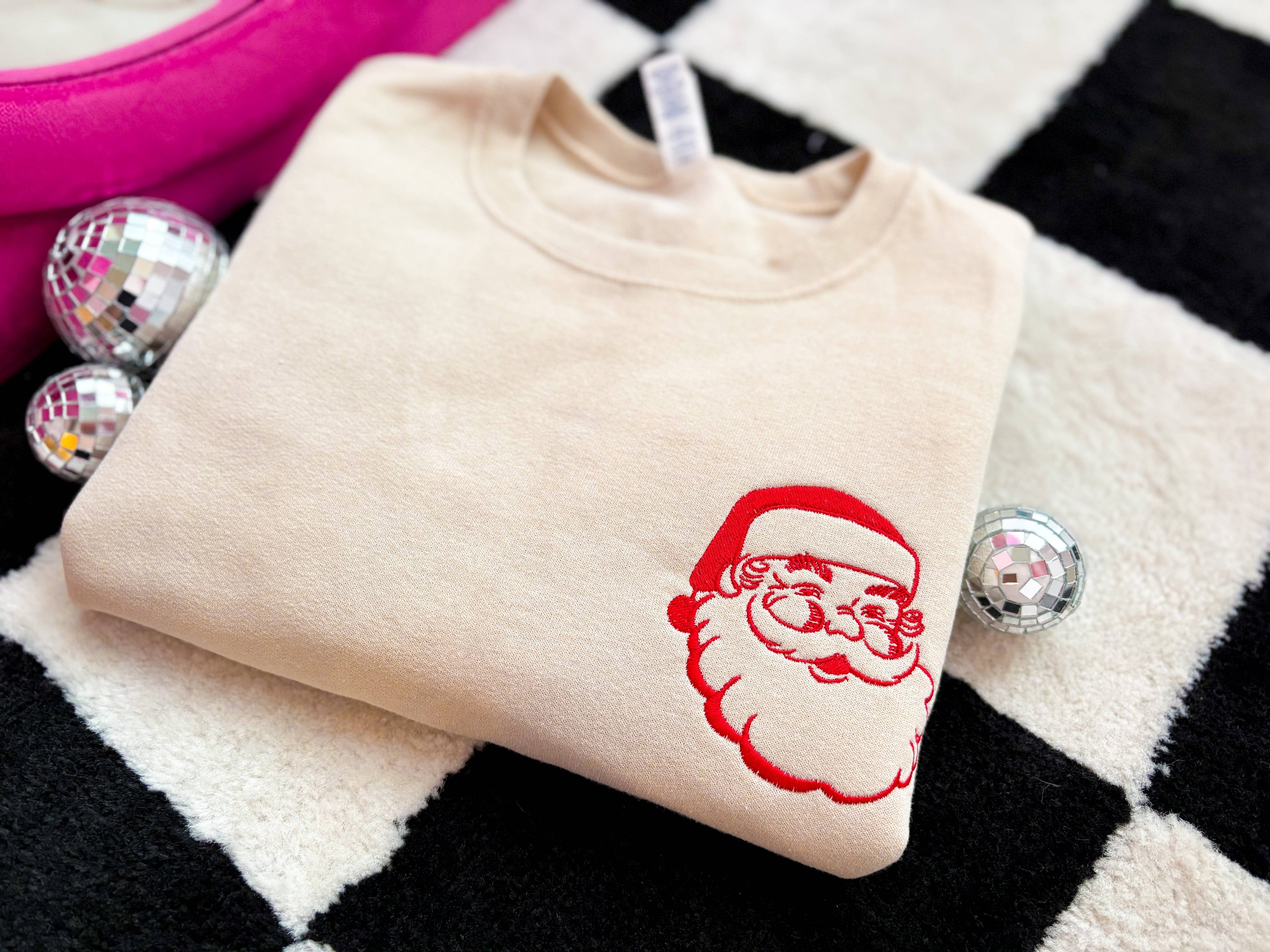 Retro Santa Embroidered Crewneck Sweatshirt | Holiday Best T-Shirts, Hoodie | PodTeesHub.com