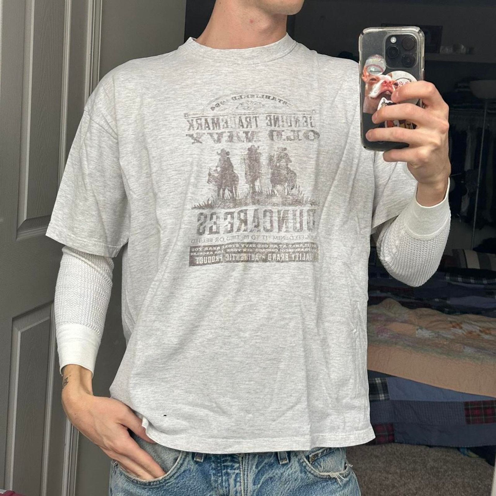Vintage 00s Old Navy Western Dungarees Cowboy Tee Shirt Hoodie, Sweatshirt | PodTeesHub.com