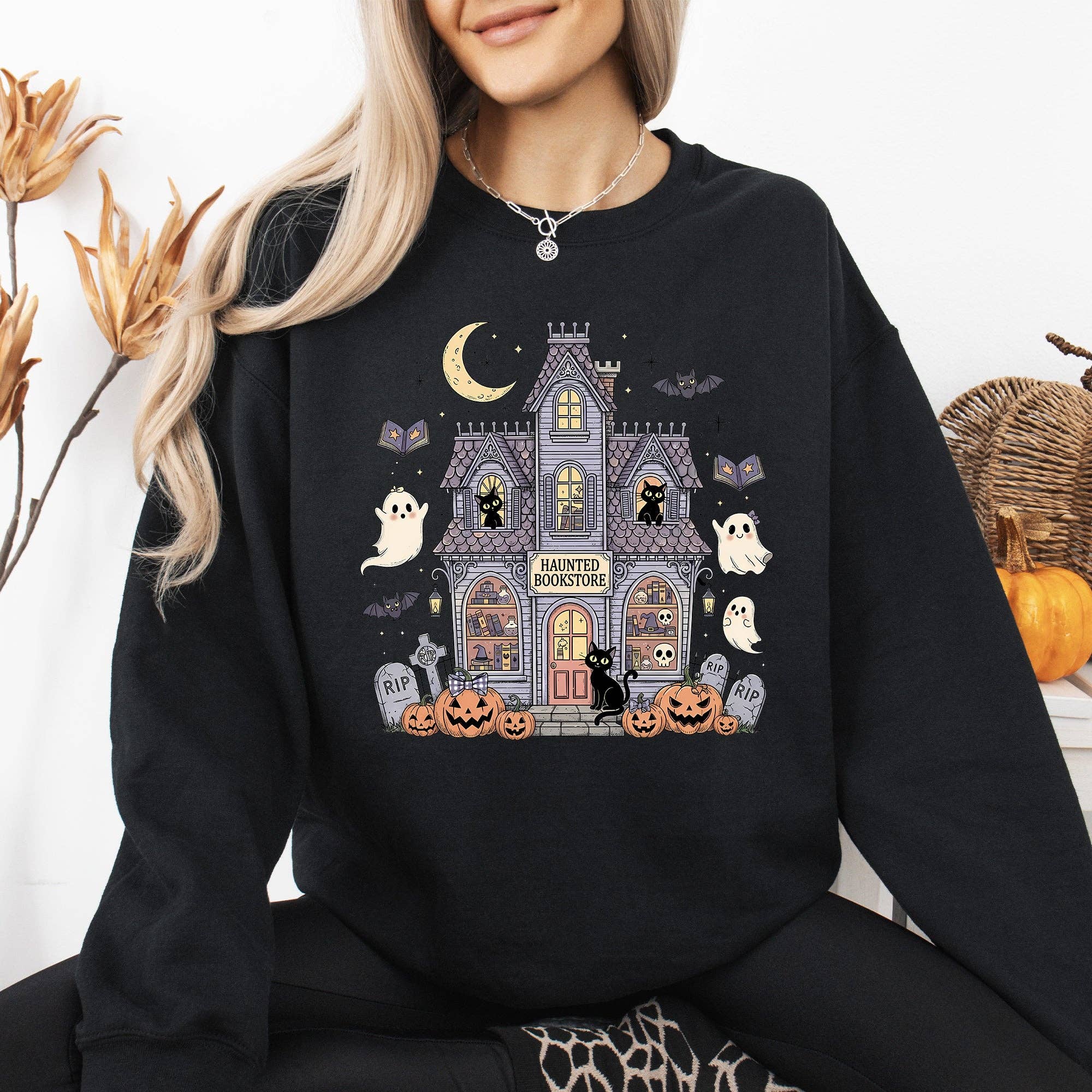 Haunted Book Store, Ghost, Halloween, Spooky, Sweatshirt T-Shirts, Hoodie | PodTeesHub.com