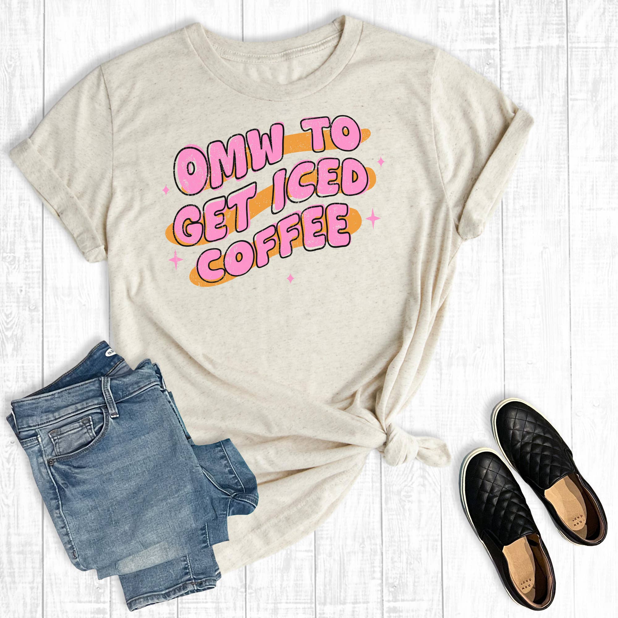 Omw To Get Iced Coffee Graphic Tee Hoodie, Sweatshirt | PodTeesHub.com