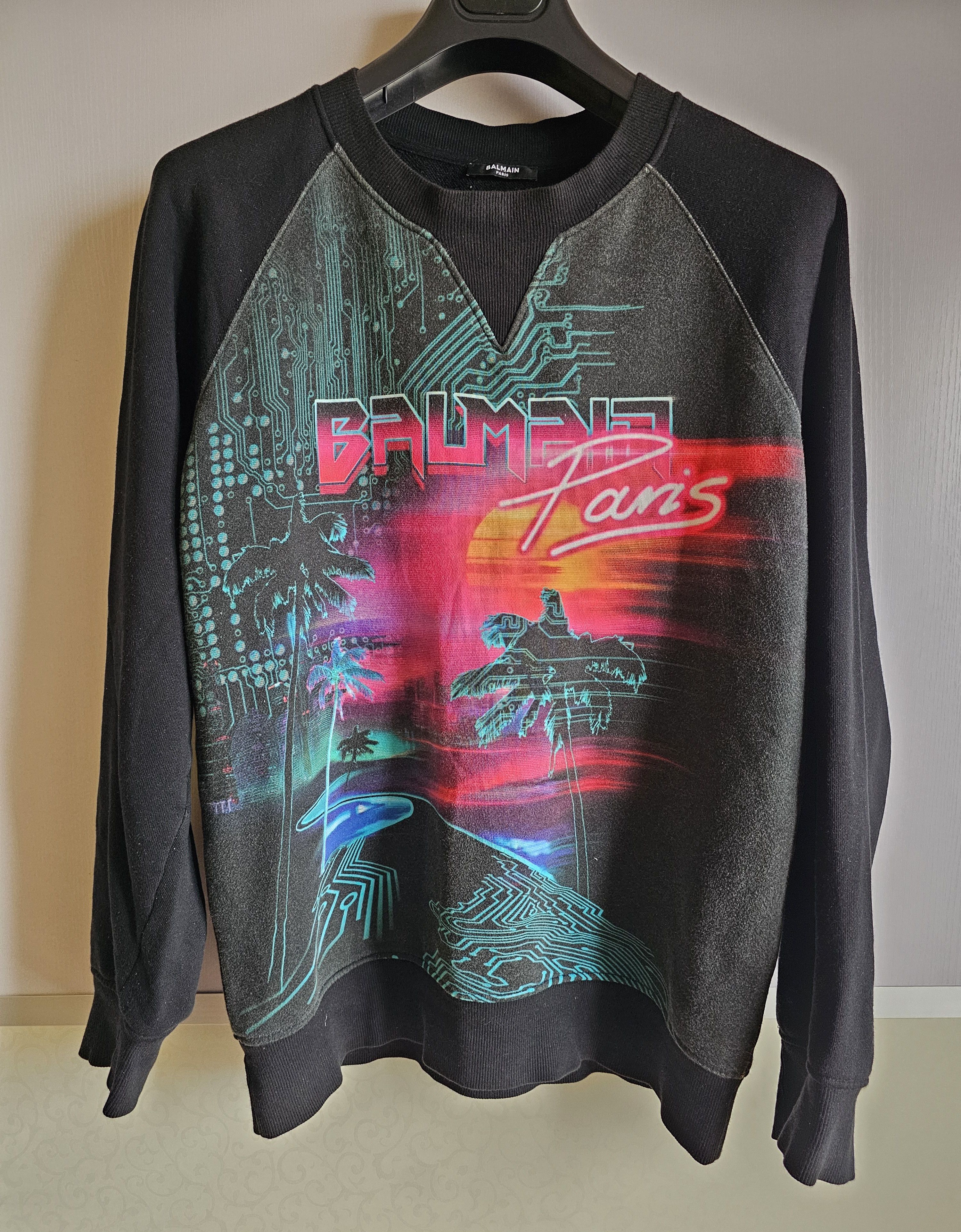 Balmain Men S Palm Tree Graphic Sweatshirt Size S T-Shirts, Hoodie | PodTeesHub.com