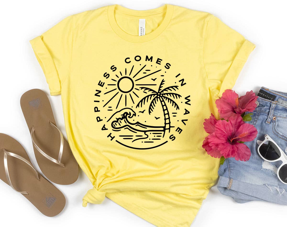 Happiness Comes in Waves - Beach Life Vacation T-Shirt Hoodie, Sweatshirt | PodTeesHub.com