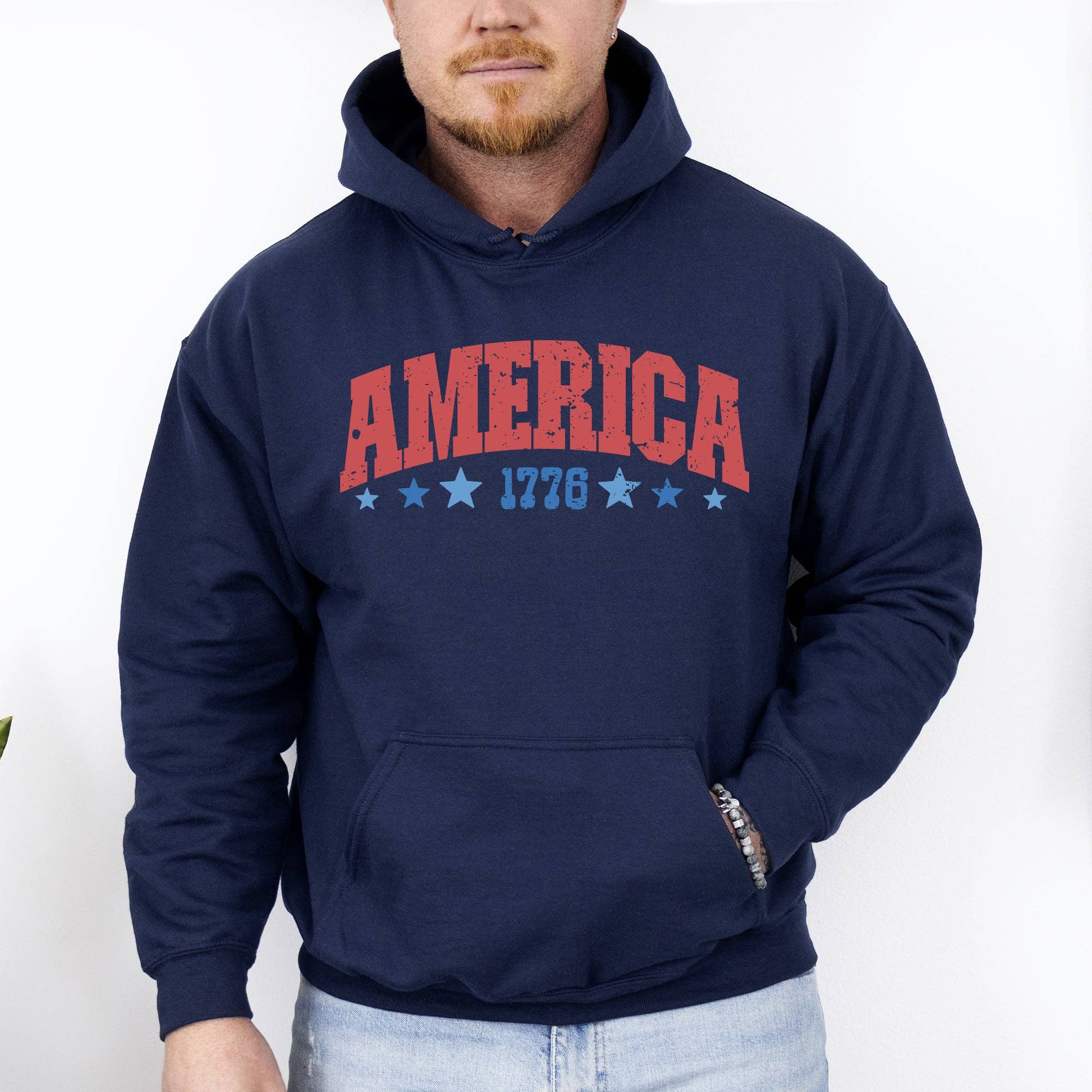 America, 1776, Varsity, Patriotic, USA, 4th of July Hoodie T-Shirts, Sweatshirt | PodTeesHub.com