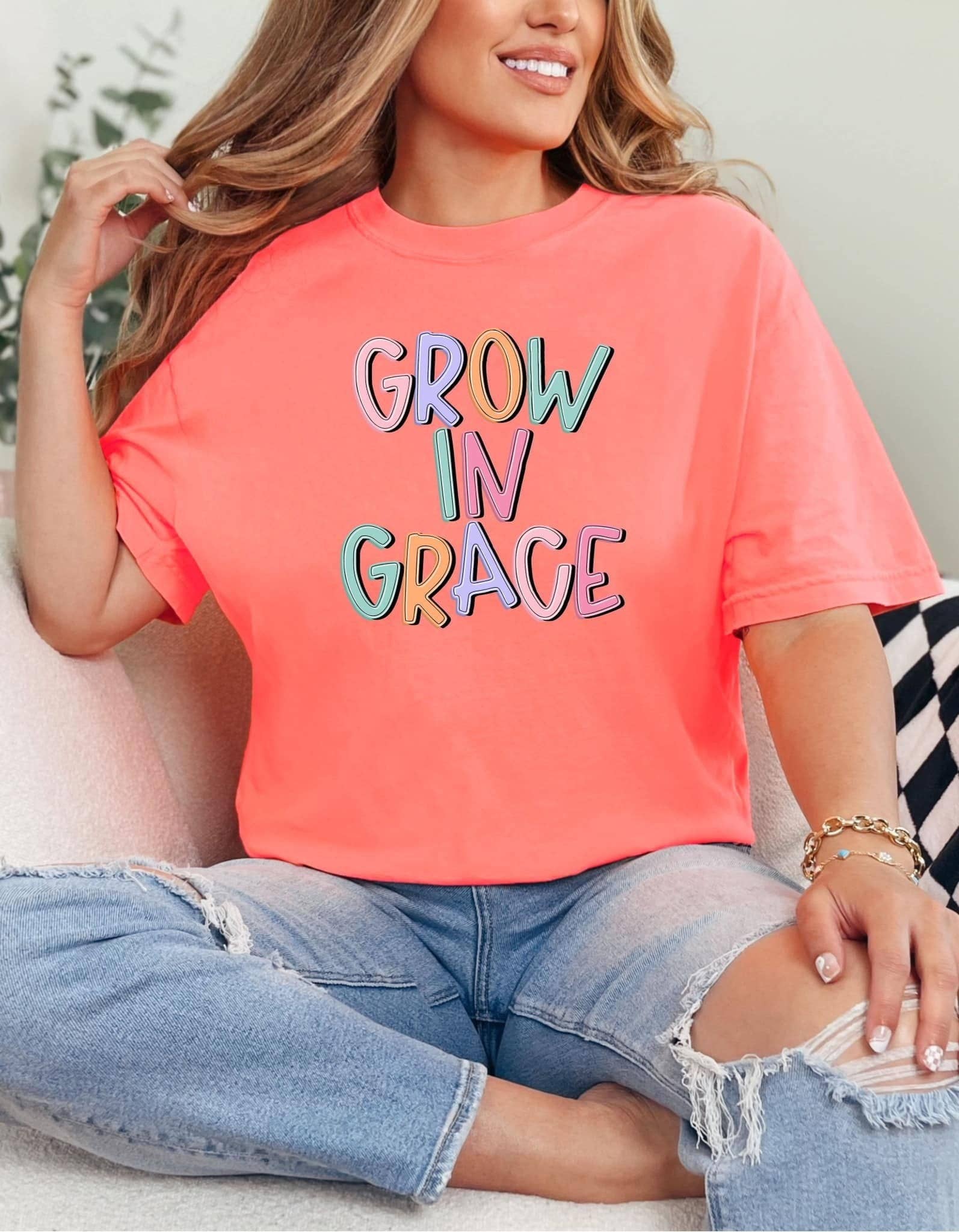 Grow in Grace Doodle Pastel Inline Dtf Tee Hoodie, Sweatshirt | PodTeesHub.com