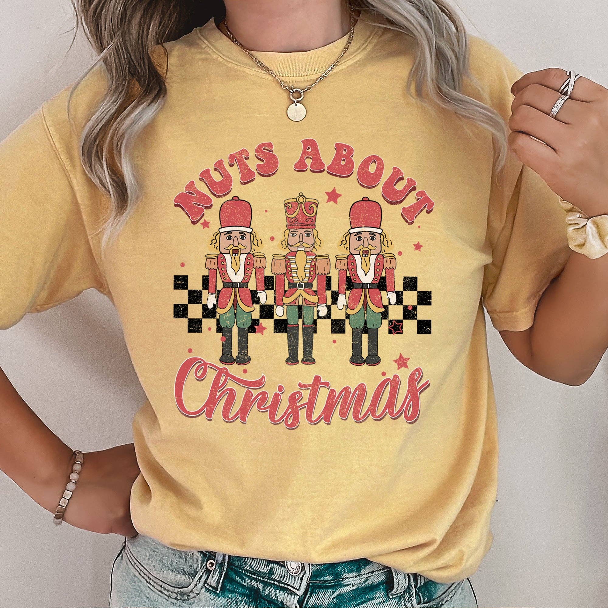 Nuts About Christmas, Nutcrackers, Retro, Checkered, Tshirt Hoodie, Sweatshirt | PodTeesHub.com