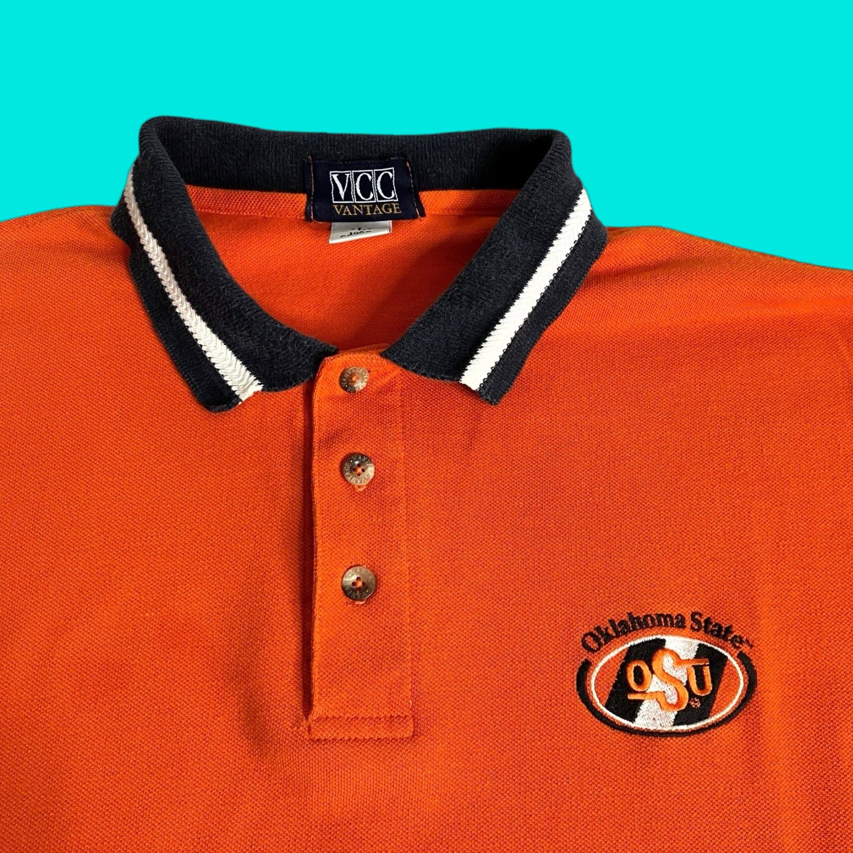 Vintage Vcc Vantage Polo Shirt Mens Large Orange Oklahoma State Cotton Made In Usa Embroider Hoodie, Sweatshirt