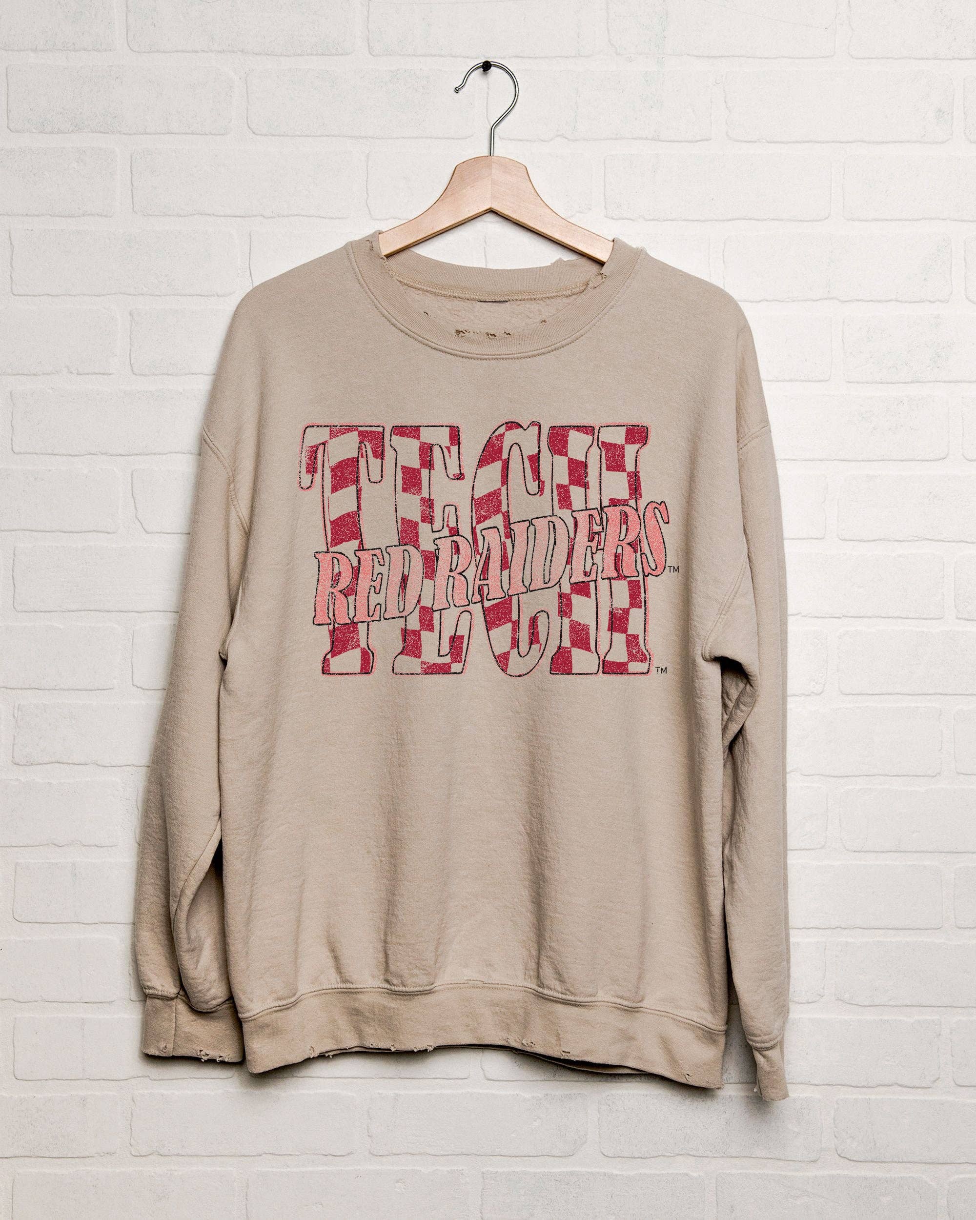 Texas Tech Twisted Check Sand Thrifted Sweatshirt T-Shirts, Hoodie | PodTeesHub.com