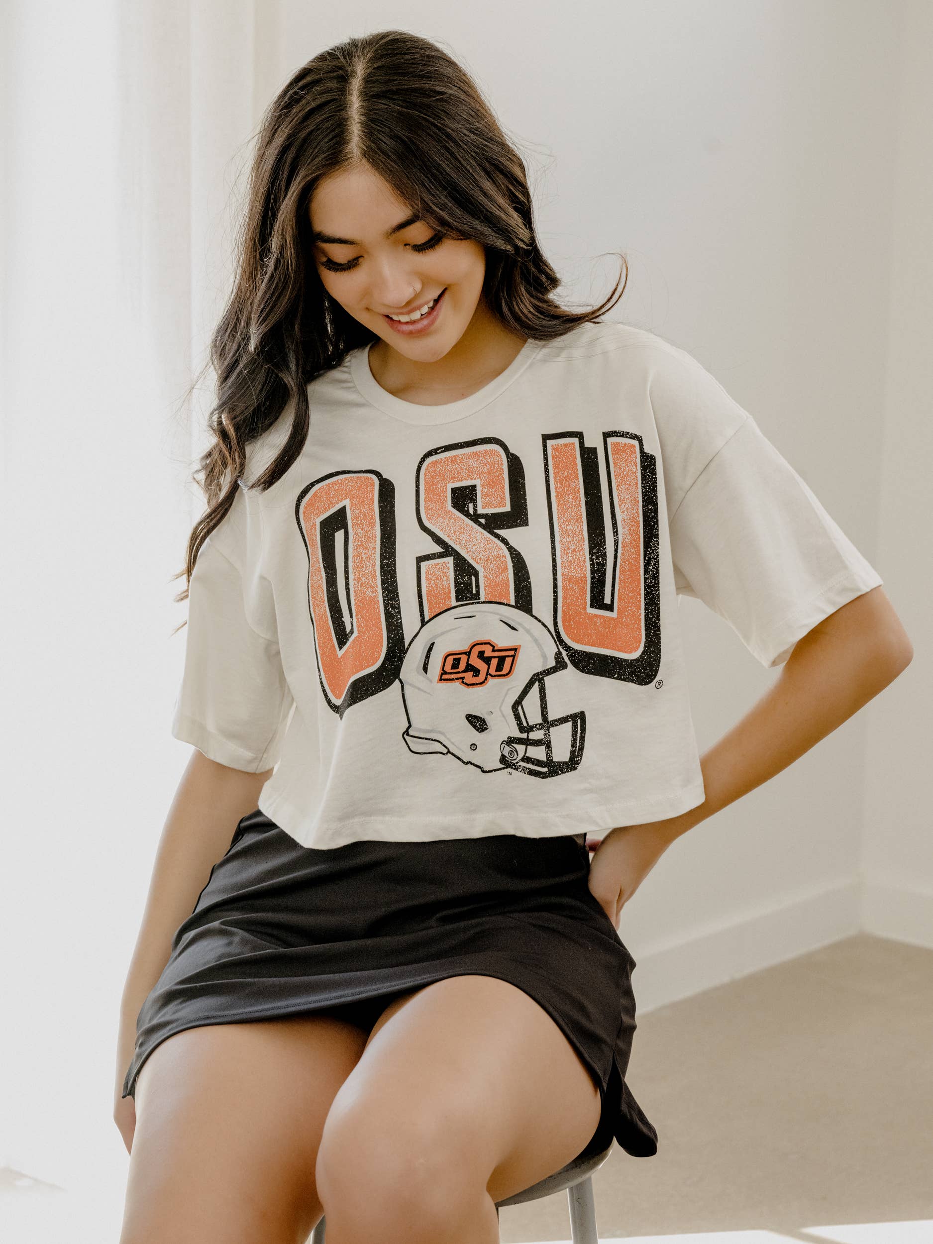 Osu Cowboys Helmet Fade Off White Cropped Tee Hoodie, Sweatshirt | PodTeesHub.com