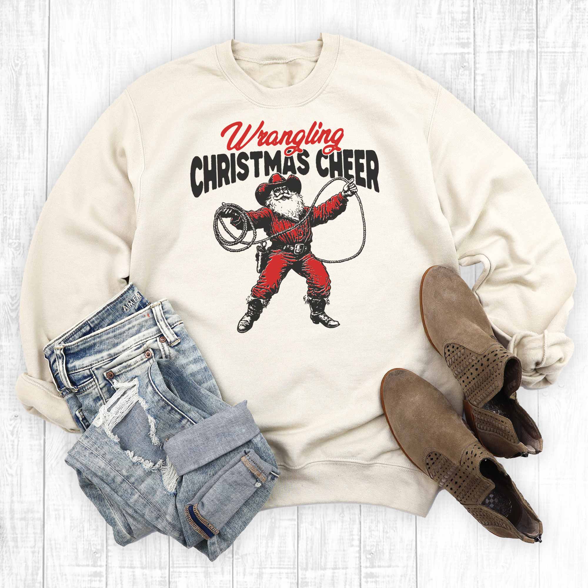 Western Wrangling Christmas Cheer Sweatshirt T-Shirts, Hoodie | PodTeesHub.com