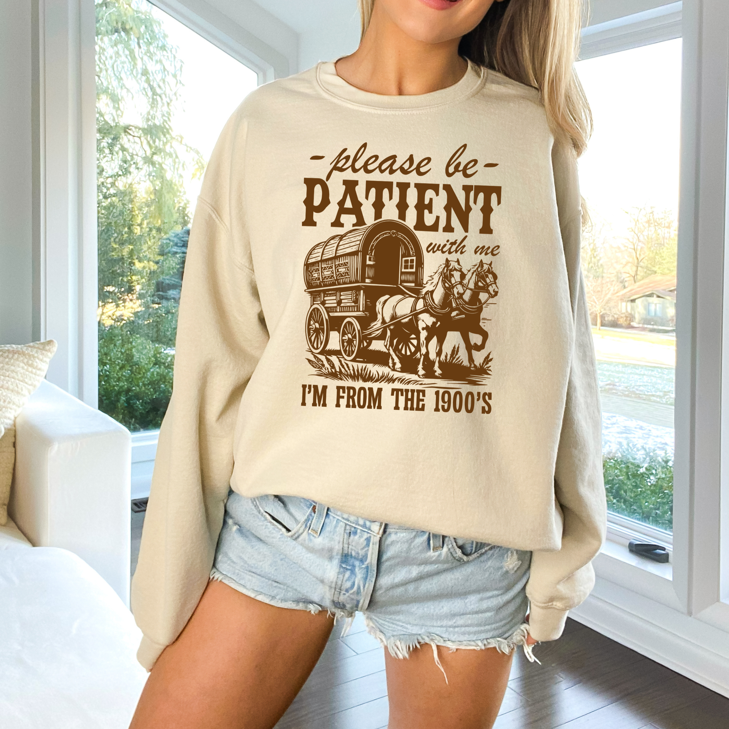 Be Patient Graphic Sweatshirt - Spring Western Graphic Tee Hoodie | PodTeesHub.com