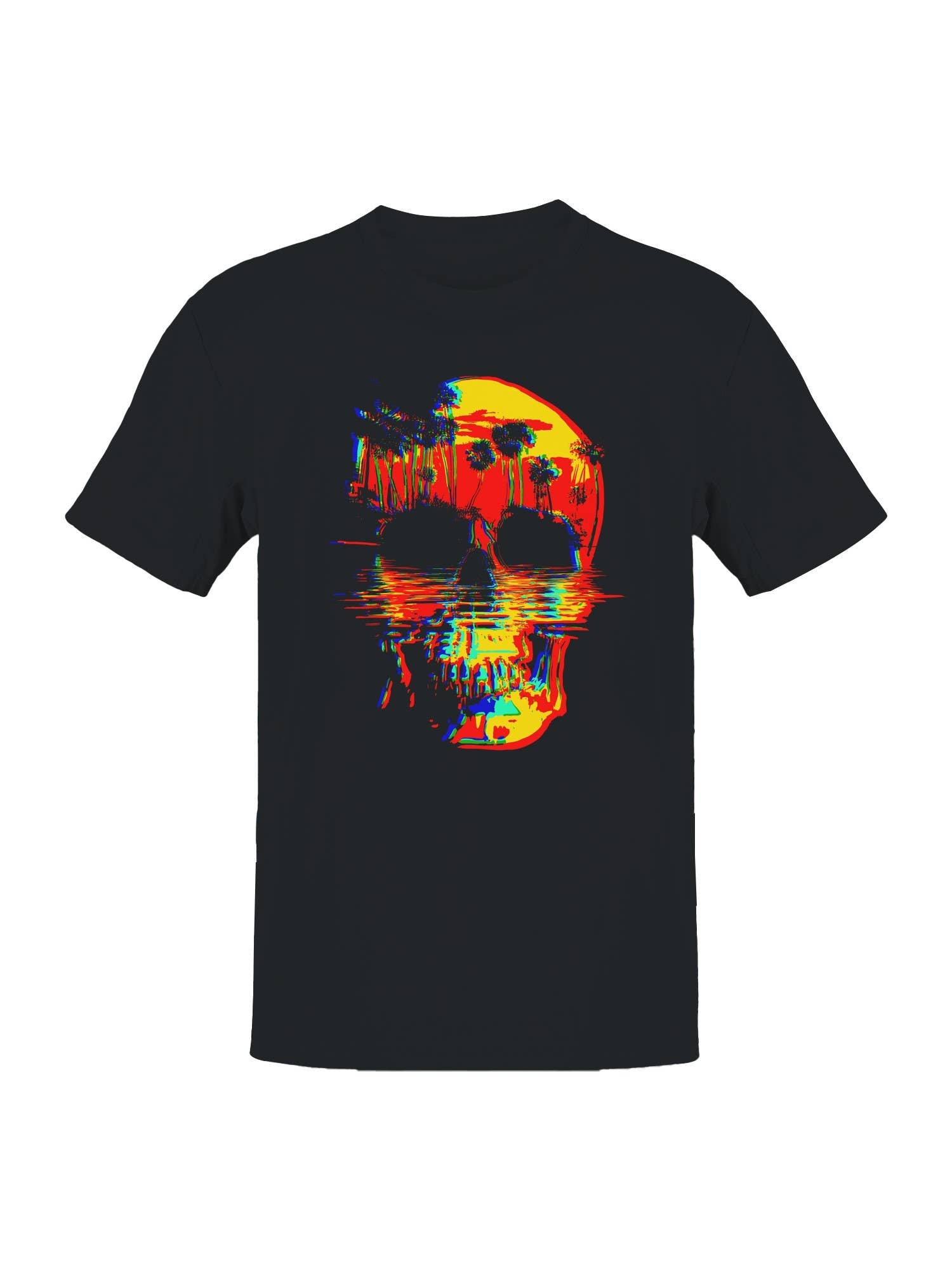 Tropical Neon Skull Reflection Men's T-Shirt Hoodie, Sweatshirt | PodTeesHub.com