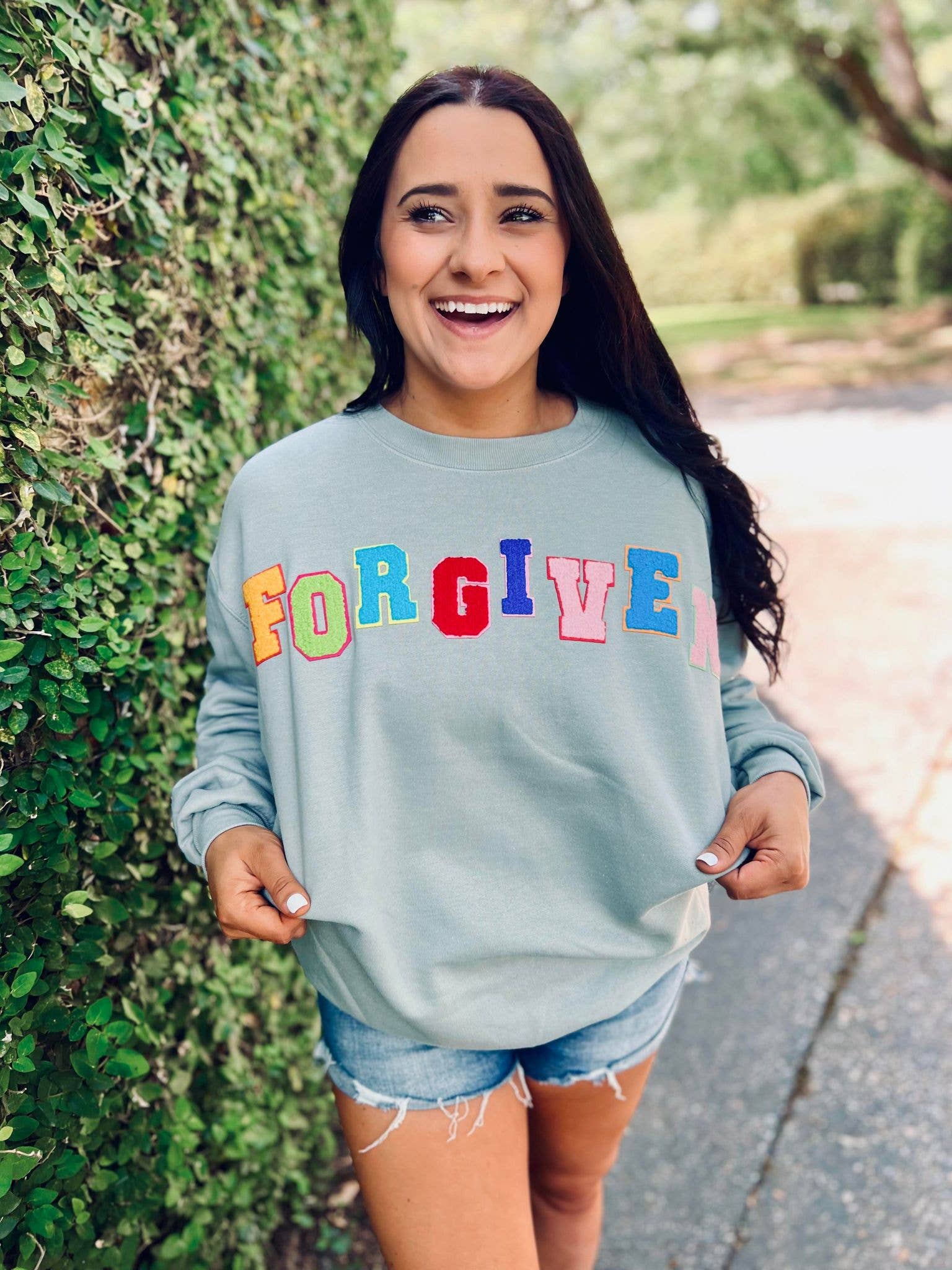 Forgiven Multi Colored Chenille Patch Sweatshirt T-Shirts, Hoodie | PodTeesHub.com