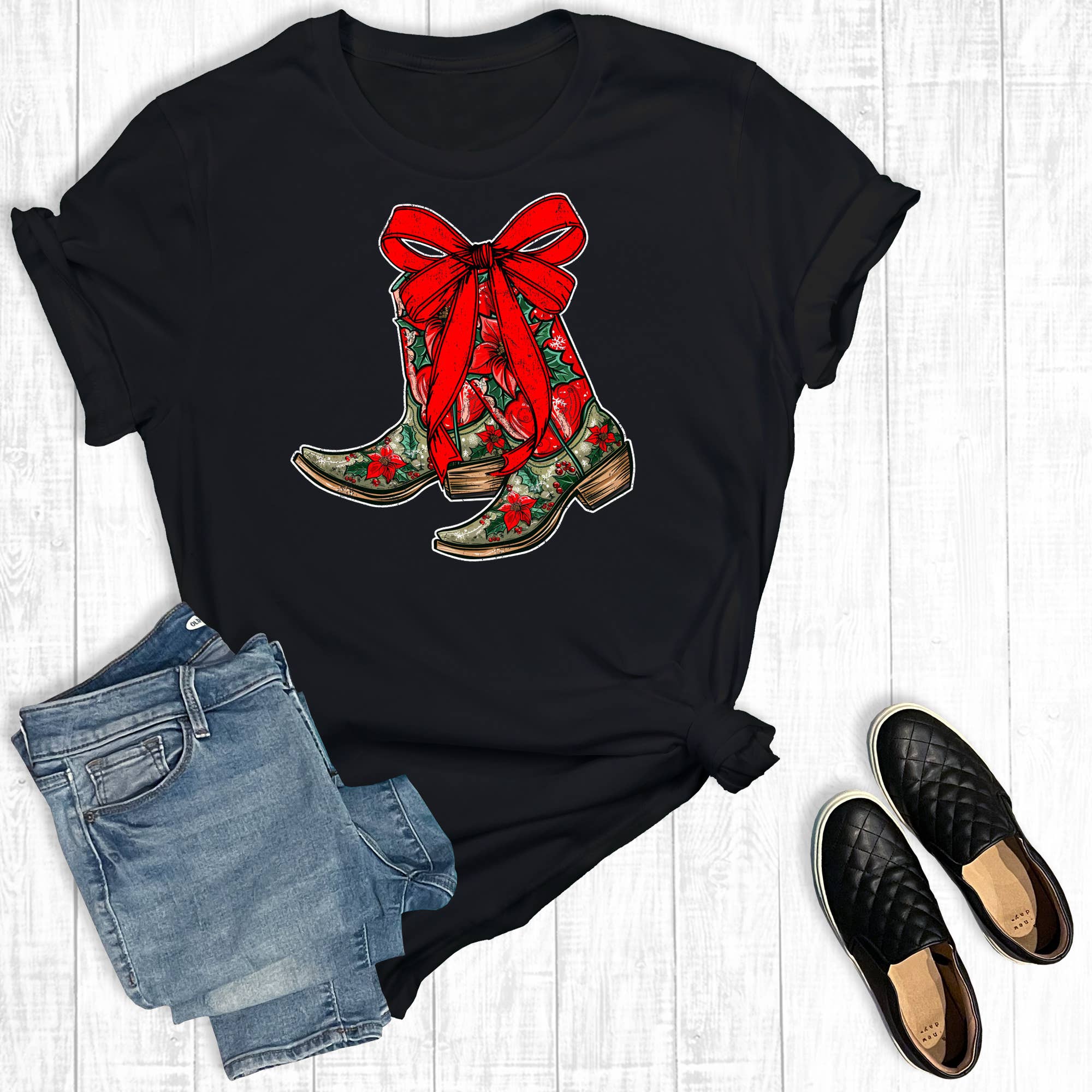 Christmas Western Cowgirl Boots Graphic Tee Hoodie, Sweatshirt | PodTeesHub.com