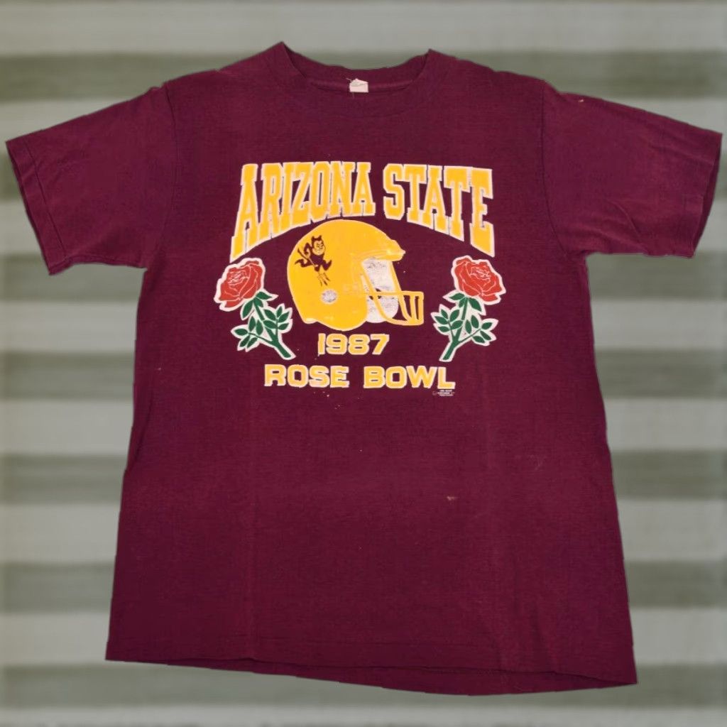 Vintage Asu Vtg Size S 80s Arizona State Rose Bowl Maroon Asu Helmet Logo C 1987 Shirt Unise T-Shirts, Hoodie, Sweatshirt