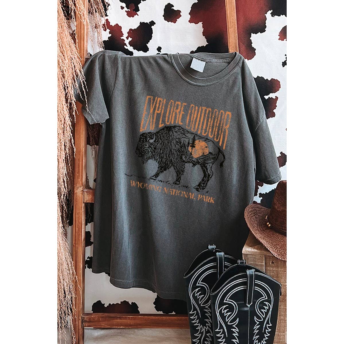 Explore Outdoor  Buffalo Graphic Oversized Tee Hoodie, Sweatshirt | PodTeesHub.com