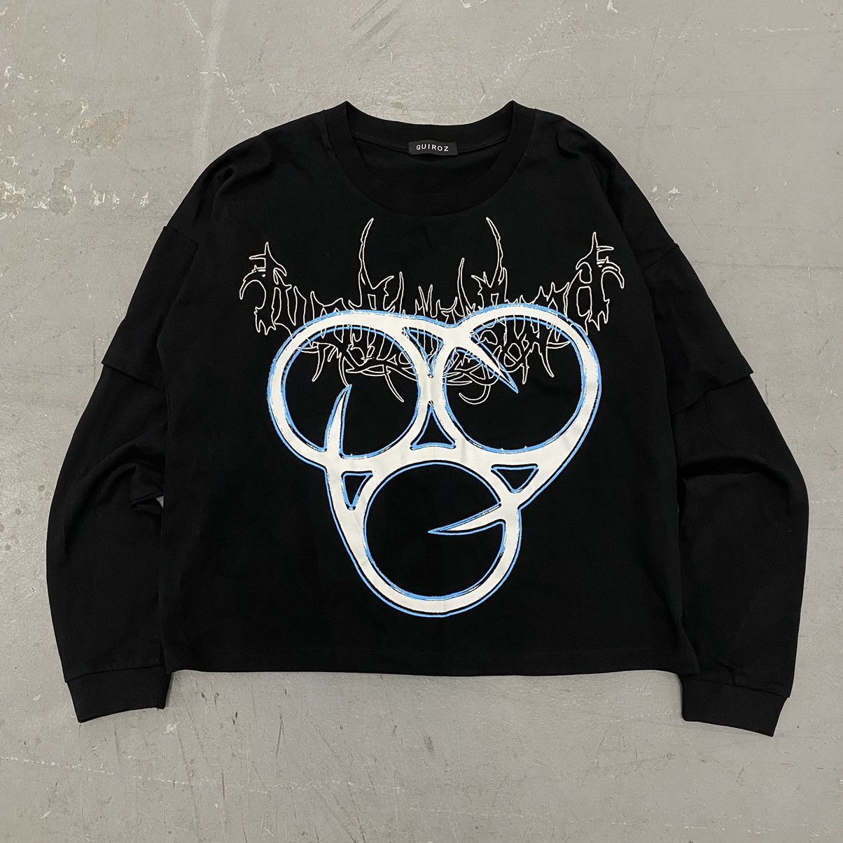 Japanese Brand Quiroz Y2k Boxy Undersleeve Gothic Grunge 666 Metal Tee Hoodie, Sweatshirt | PodTeesHub.com