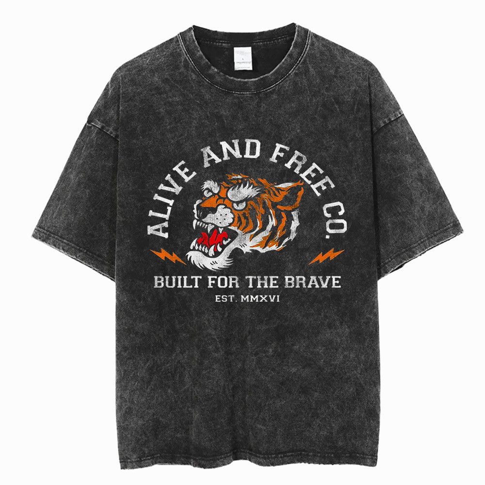 Japanese Brand Y2k Vintage Fierce Tiger Print Washed T Shirt Hoodie, Sweatshirt | PodTeesHub.com