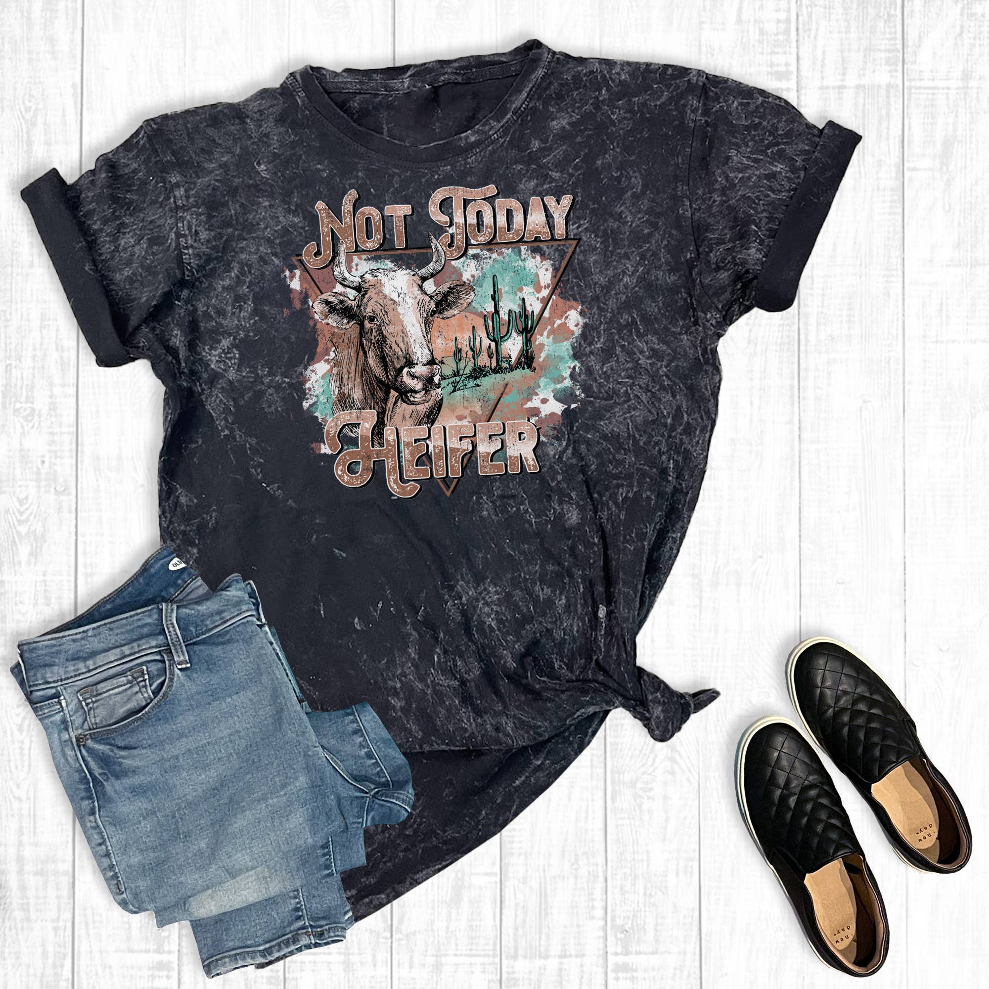 Not Today Heifer Mineral Wash Graphic Tee Hoodie, Sweatshirt | PodTeesHub.com
