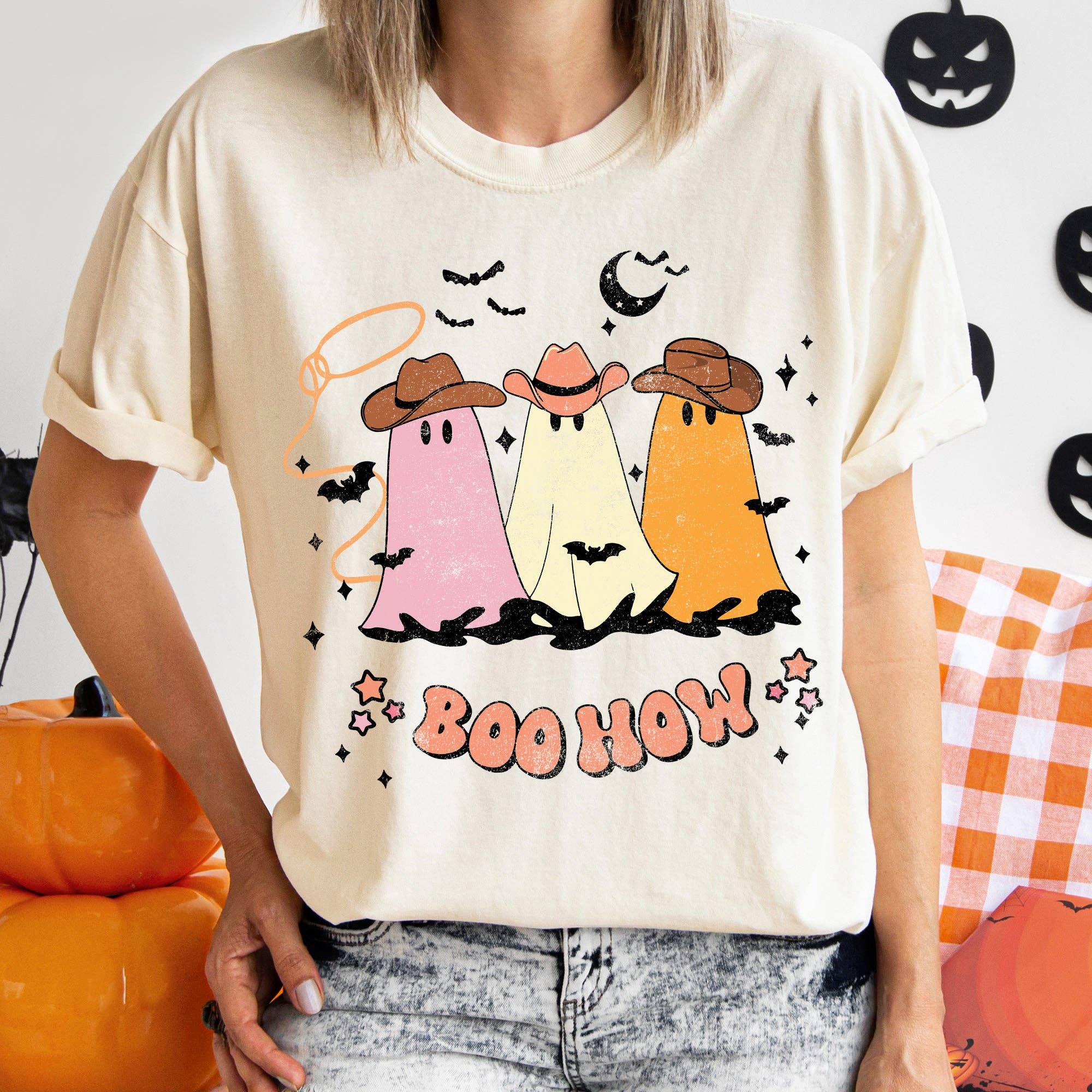 Boo How Ghosts Vintage Halloween T-Shirt Hoodie, Sweatshirt | PodTeesHub.com