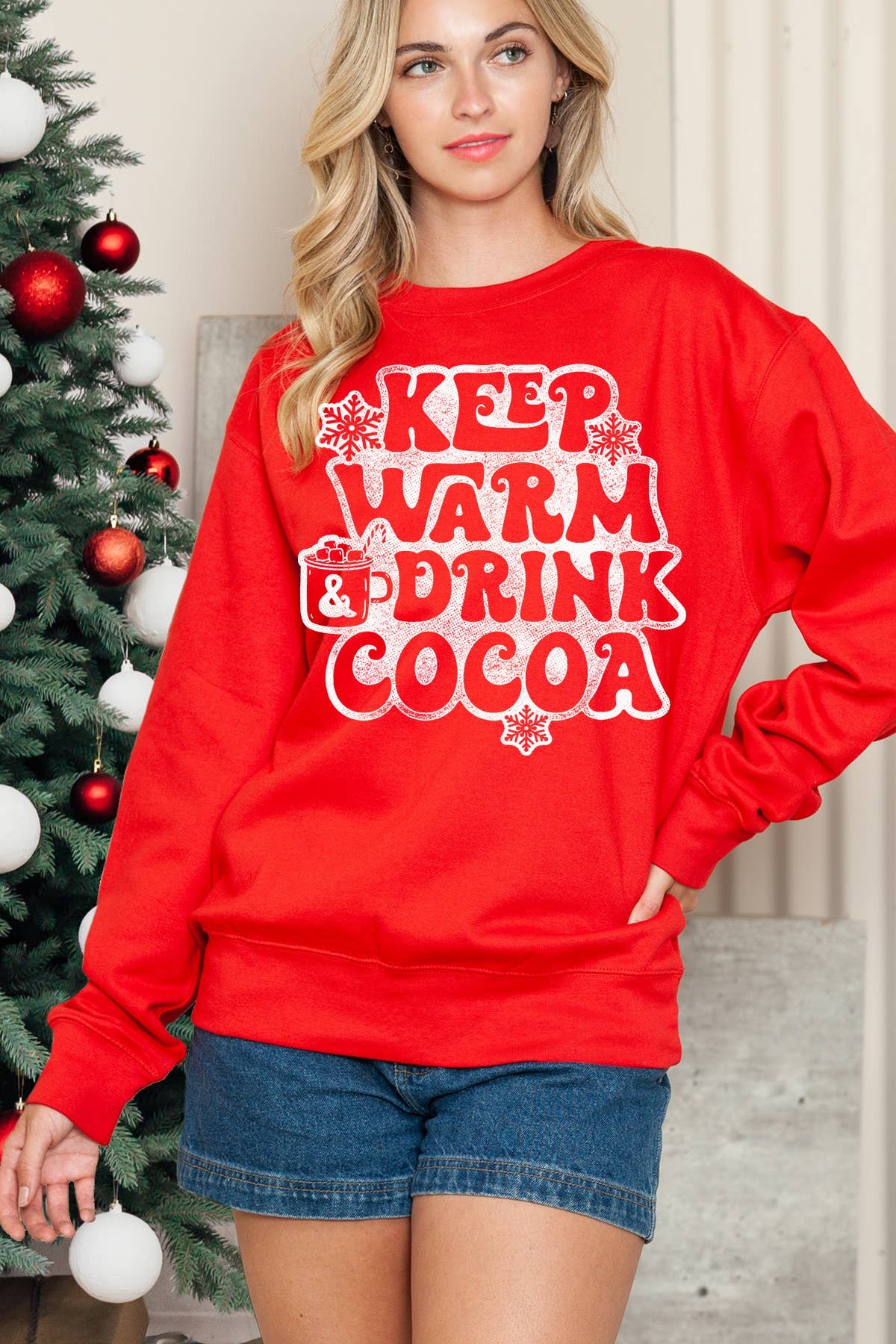Keep Warm Drink Cocoa - Graphic Print Sweatshirt T-Shirts, Hoodie | PodTeesHub.com