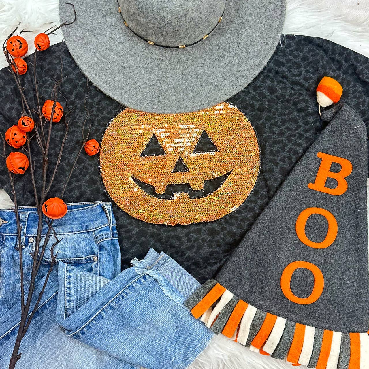 Sequin Pumpkin Patch Black Leopard Shirt Hoodie, Sweatshirt | PodTeesHub.com