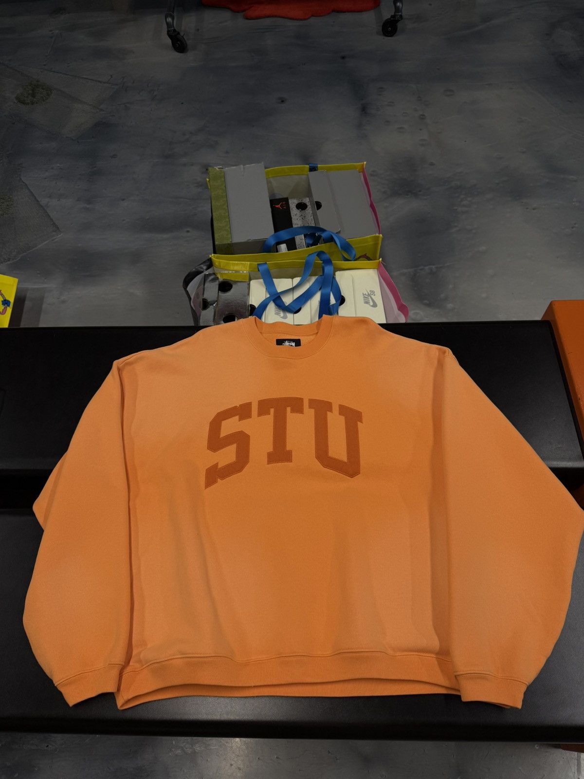 Stussy Stu Relaxed Crewneck Orange T-Shirts, Hoodie, Sweatshirt | PodTeesHub.com