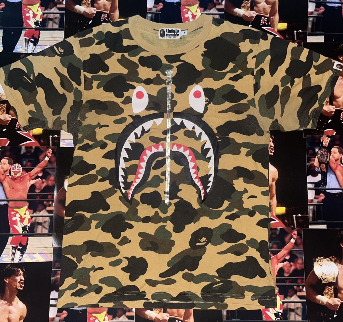 Bape 1st Camo Shark Tee Yellow M Hoodie, Sweatshirt | PodTeesHub.com