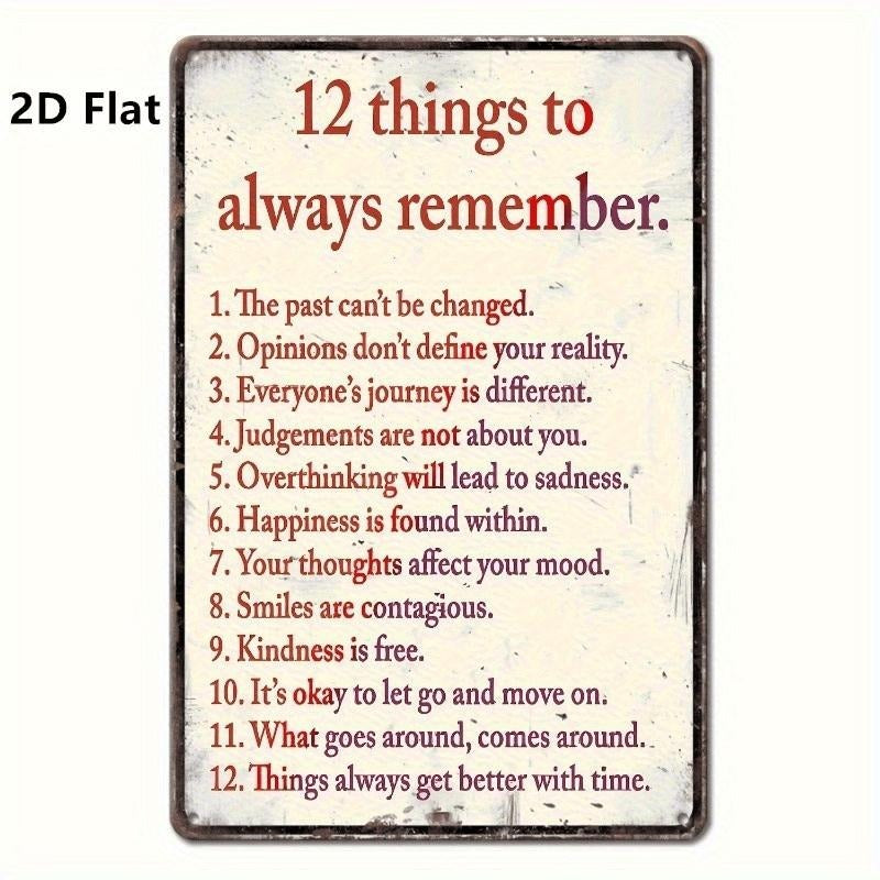 2D Flat,Vintage Decoration, 12 Things to Always Remember, Fun Signs, Wall Art Decor, Vintage Garage Wall Decor, Dining...