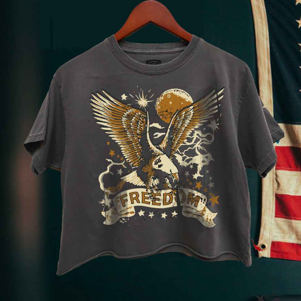 Freedom Vintage Relaxed Crop T-Shirt Hoodie, Sweatshirt | PodTeesHub.com