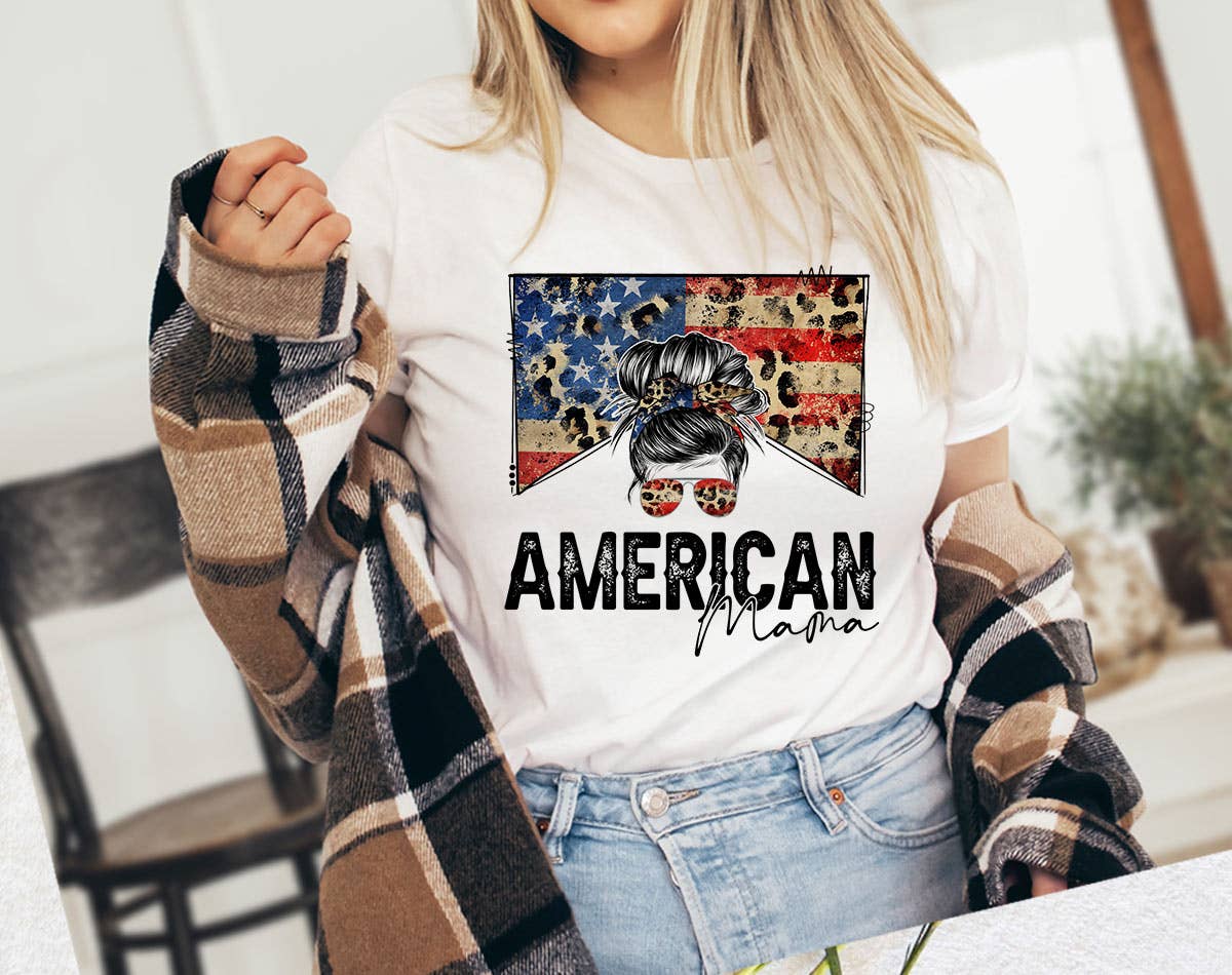 American Mama - Leopard Print USA Mom T-Shirt Hoodie, Sweatshirt | PodTeesHub.com