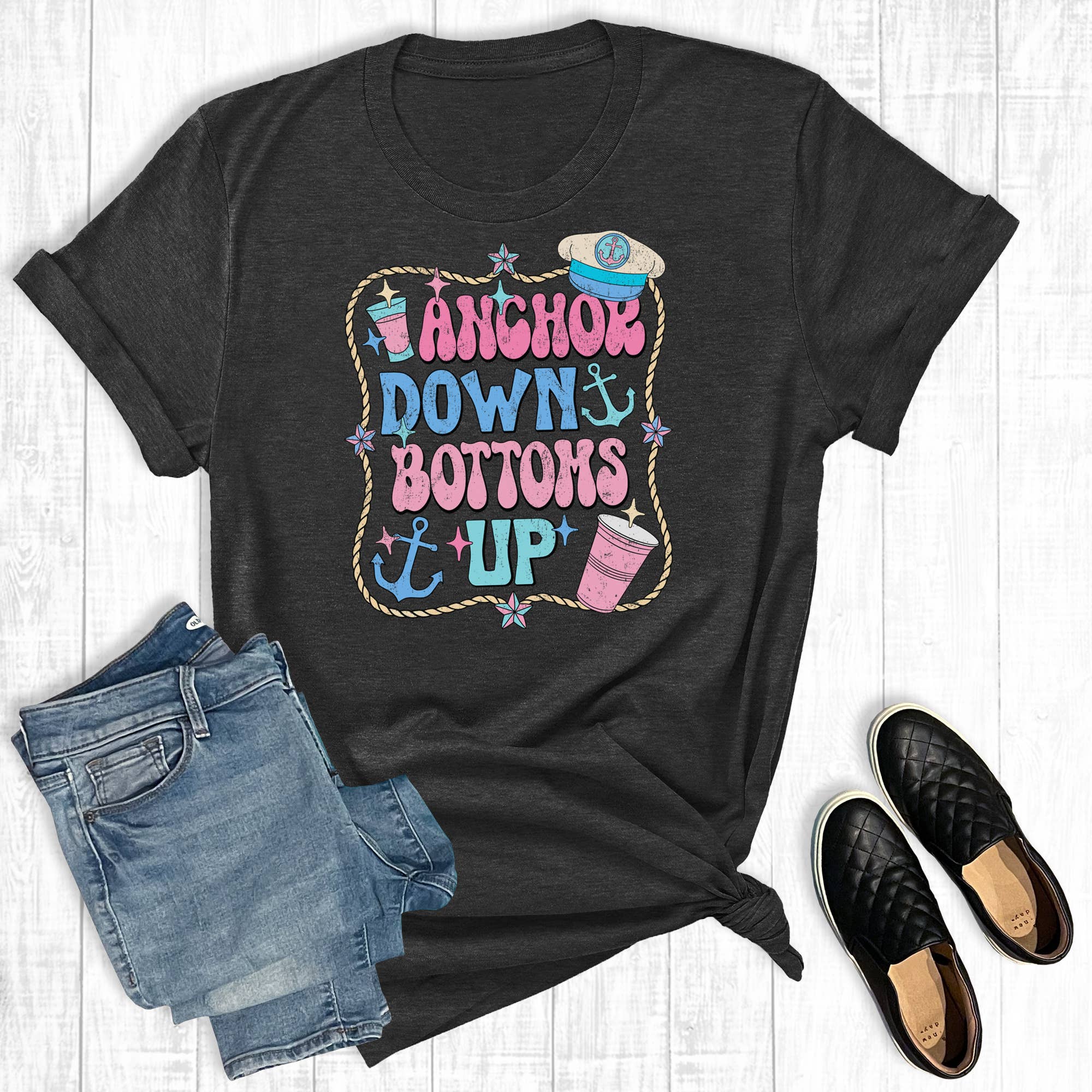 Anchors Down Bottoms Up Summer Graphic Tee Hoodie, Sweatshirt | PodTeesHub.com