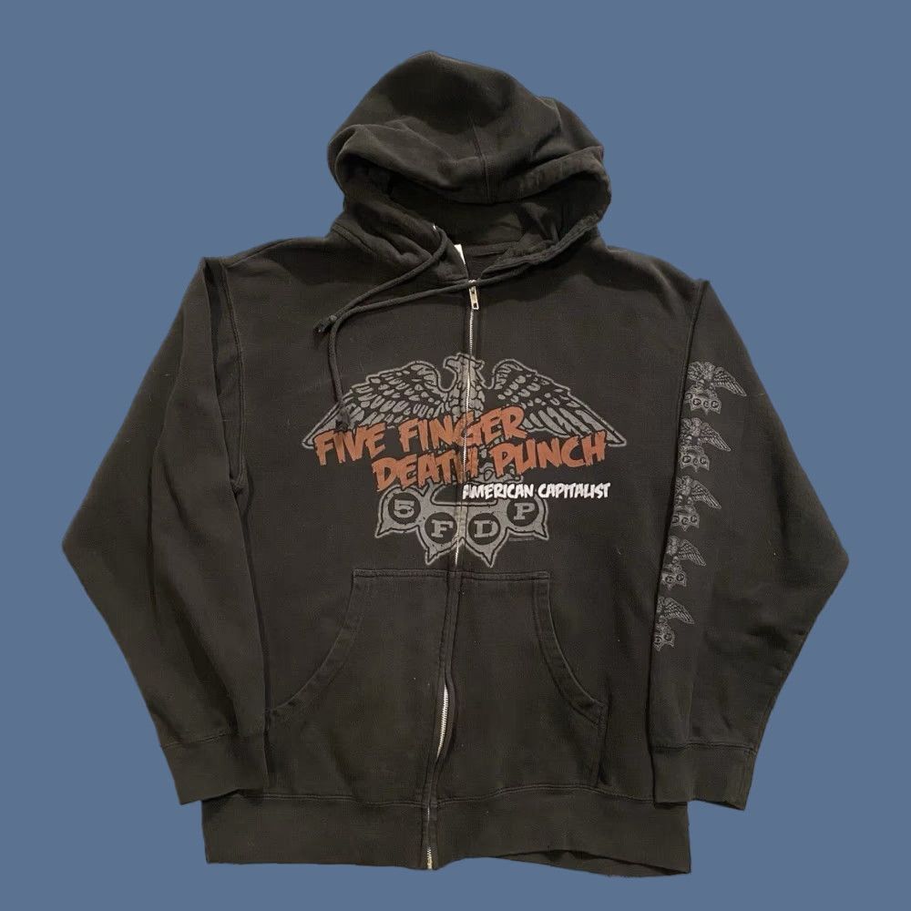 Doublet Five Finger Death Punch American Capitalist Hoodie Men S M Black Zip Full Zip Graphic Print T-Shirts, Sweatshirt