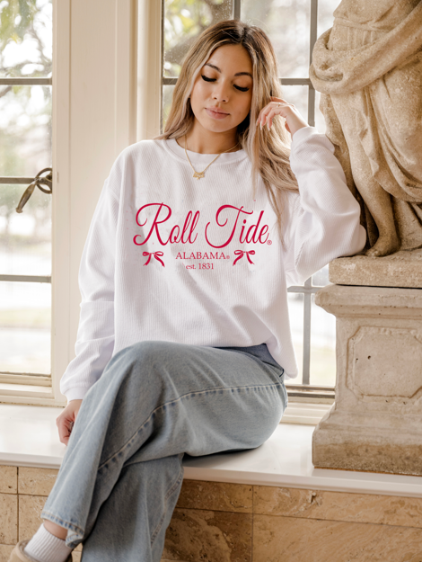 Bama Established Bows White Corded Crew Sweatshirt T-Shirts, Hoodie | PodTeesHub.com